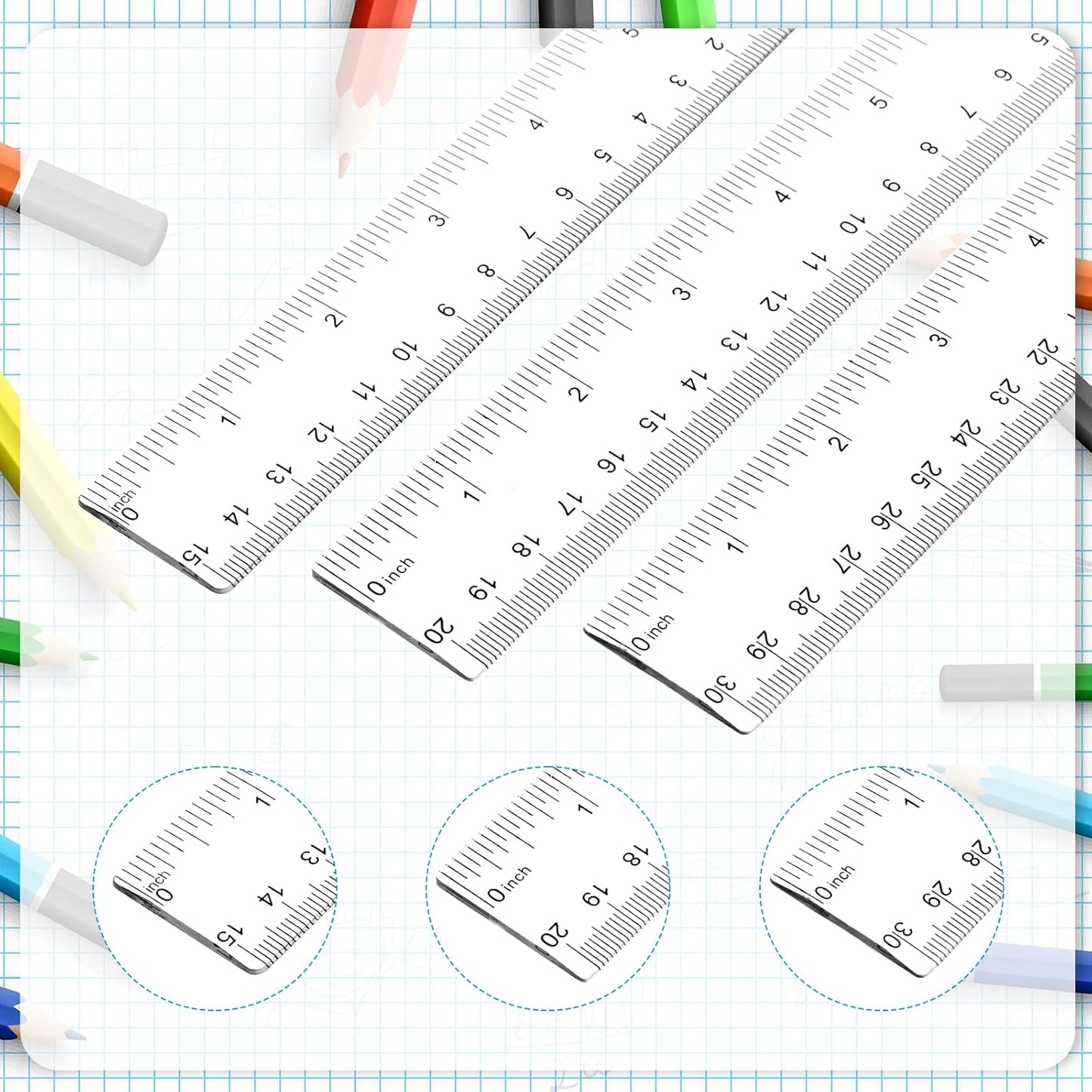 3 Pack 6 Inch 8 Inch 12 Inch Ruler Set Plastic Straight Ruler Transparent Measuring Tool Acrylic Clear Ruler for School Office Student