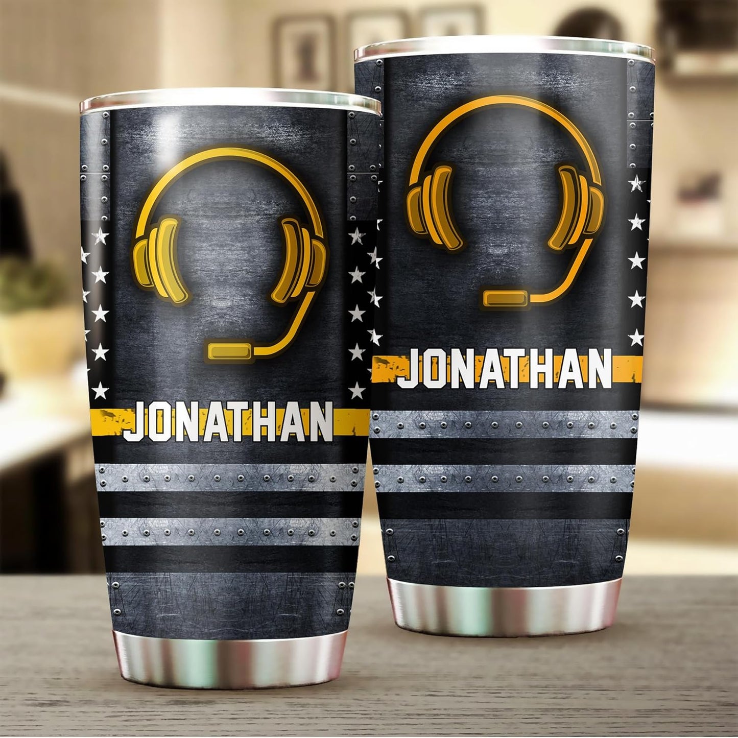 911 Dispatcher Half Thin Gold Line American Flag 20oz Tumbler With Lid - Gifts For 911 Dispatchers Academy Graduation Retirement Birthday Gifts