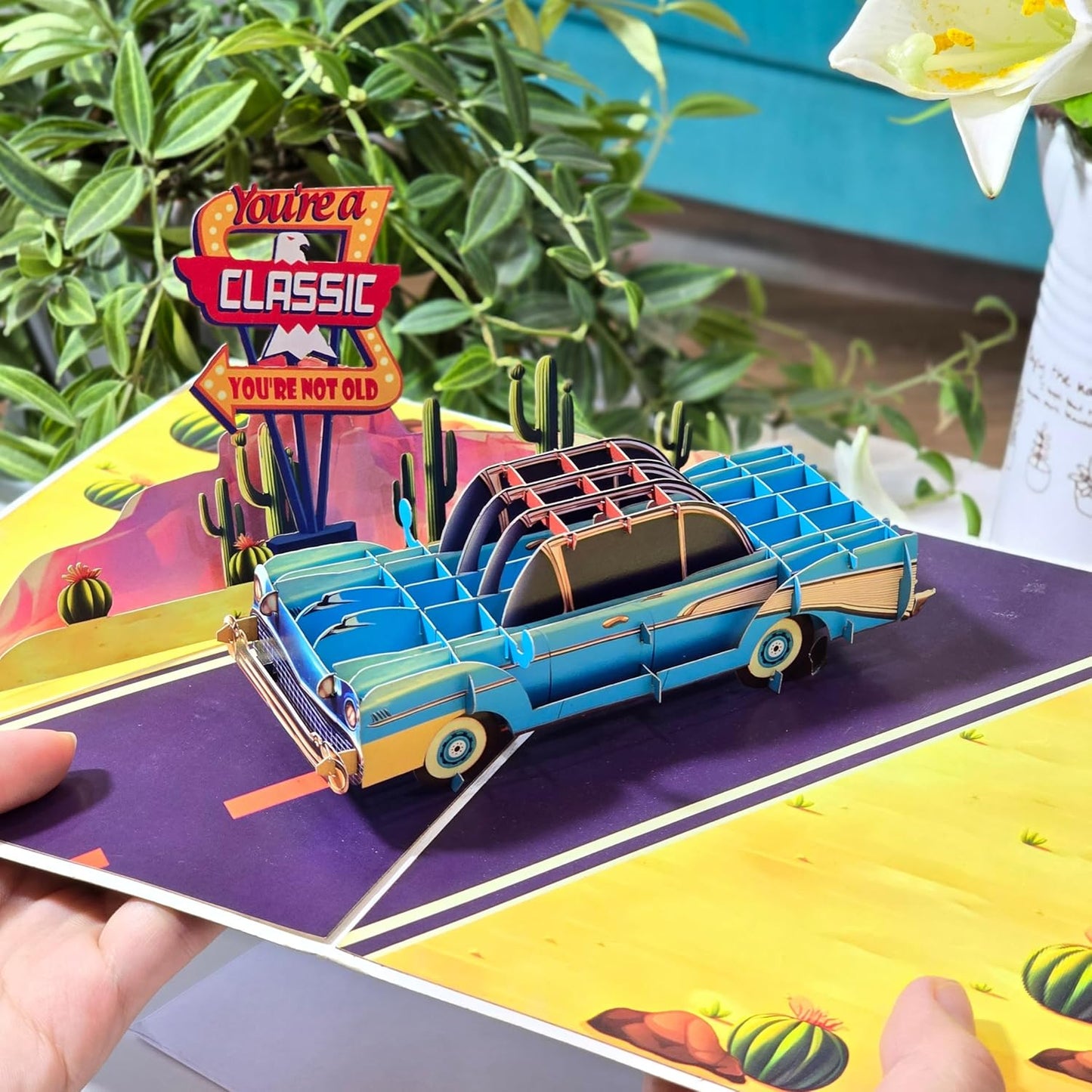 HEARTAGS- Pop Up Birthday Card for Men, Classic Car Birthday Card For Dad, Husband, Brother, Son, Grandpa, 3D Popup Greeting Cards Size 6x8 inches Includes Message Note and Envelop