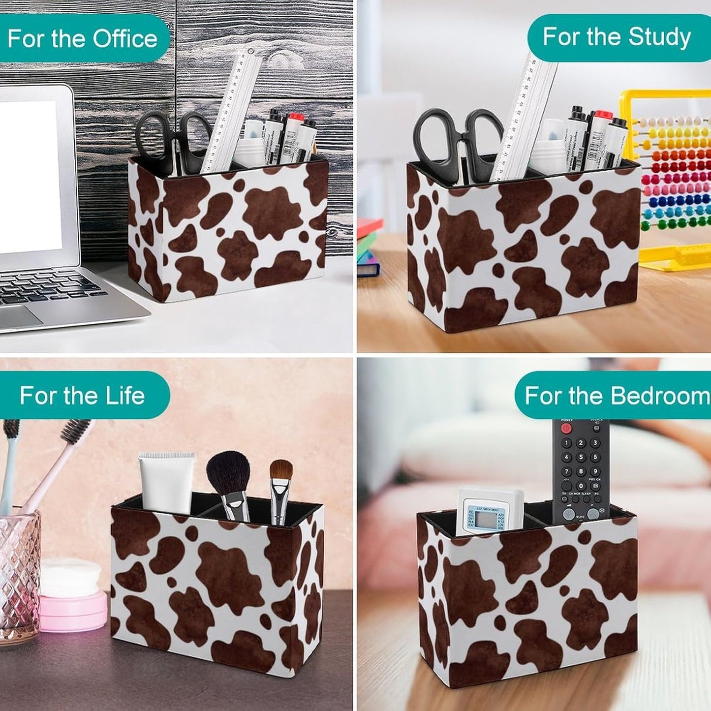 Pen Holder, Pencil Holder for Desk Organizer, Animal Print Cow Skin PU Leather Pencil Cups Desktop Stationery Storage Makeup Brush Holder Pen Organizer for Office Home