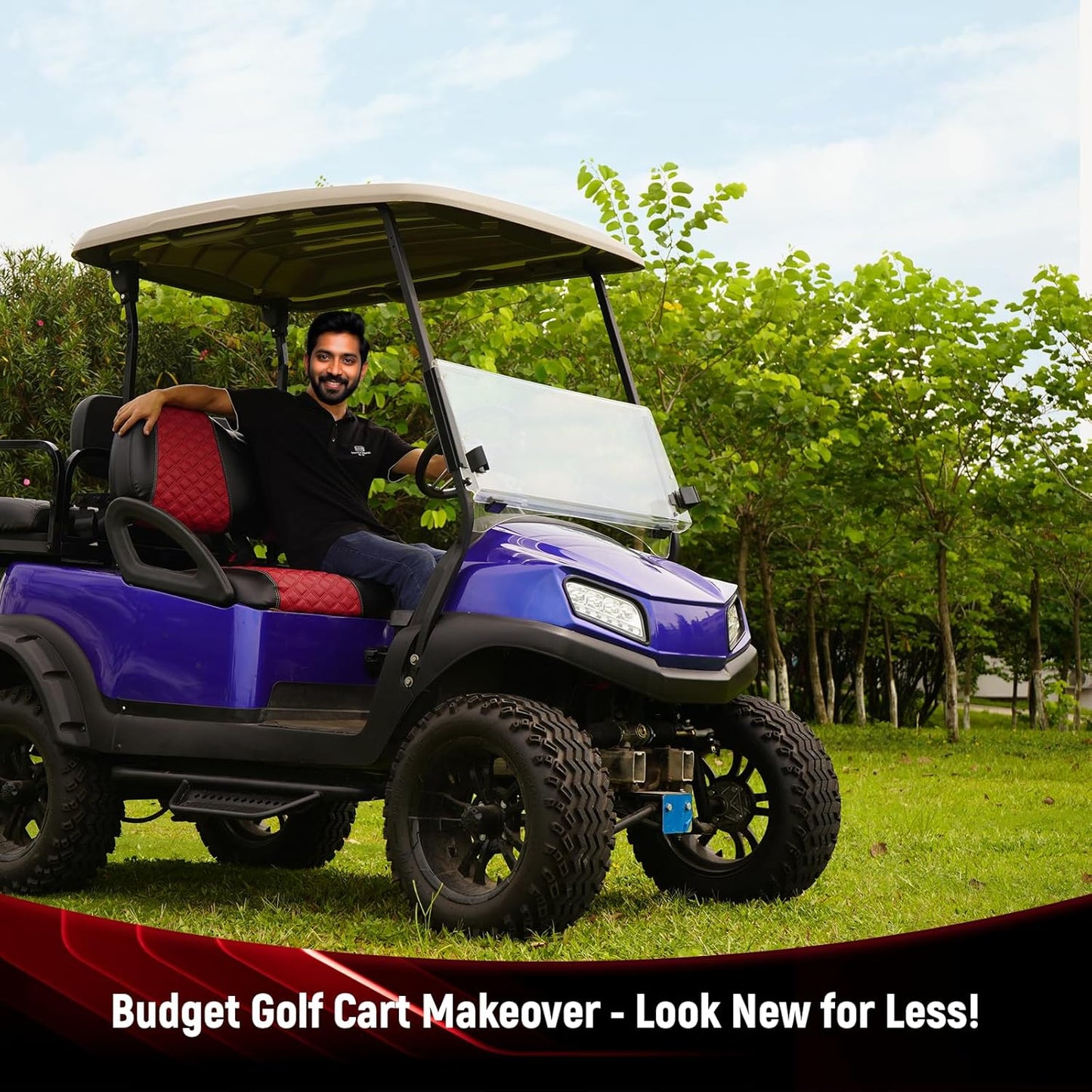 Golf Cart Seat Covers for Club Car Precedent/Onward/Tempo 2004+ Front OEM Universal Seat Cushion, Marine Grade Vinyl Leather Club Car Seat Covers/Easy to Install-Deep Red (2PCS)