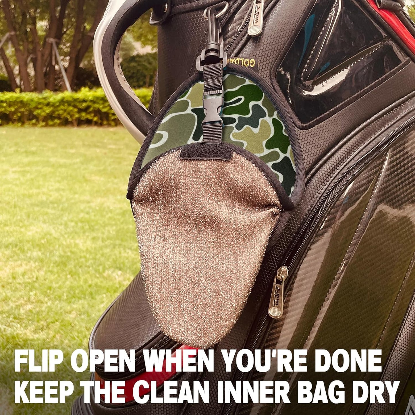Golf Club Cleaner & Ball Cleaning Bag,Original Three-Layer Fabric Waterproof Technology,Golfer's Ultimate Green Clean Scrub Equipment Accessories,Removable Clips to Support Machine Washing