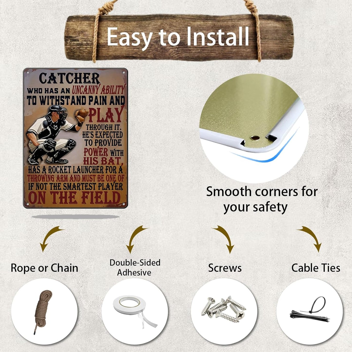 Baseball Catcher Metal Tin Sign Baseball Catcher Funny Sign Home Kitchen Wall Decor 12x16 Inch Funny Plaque