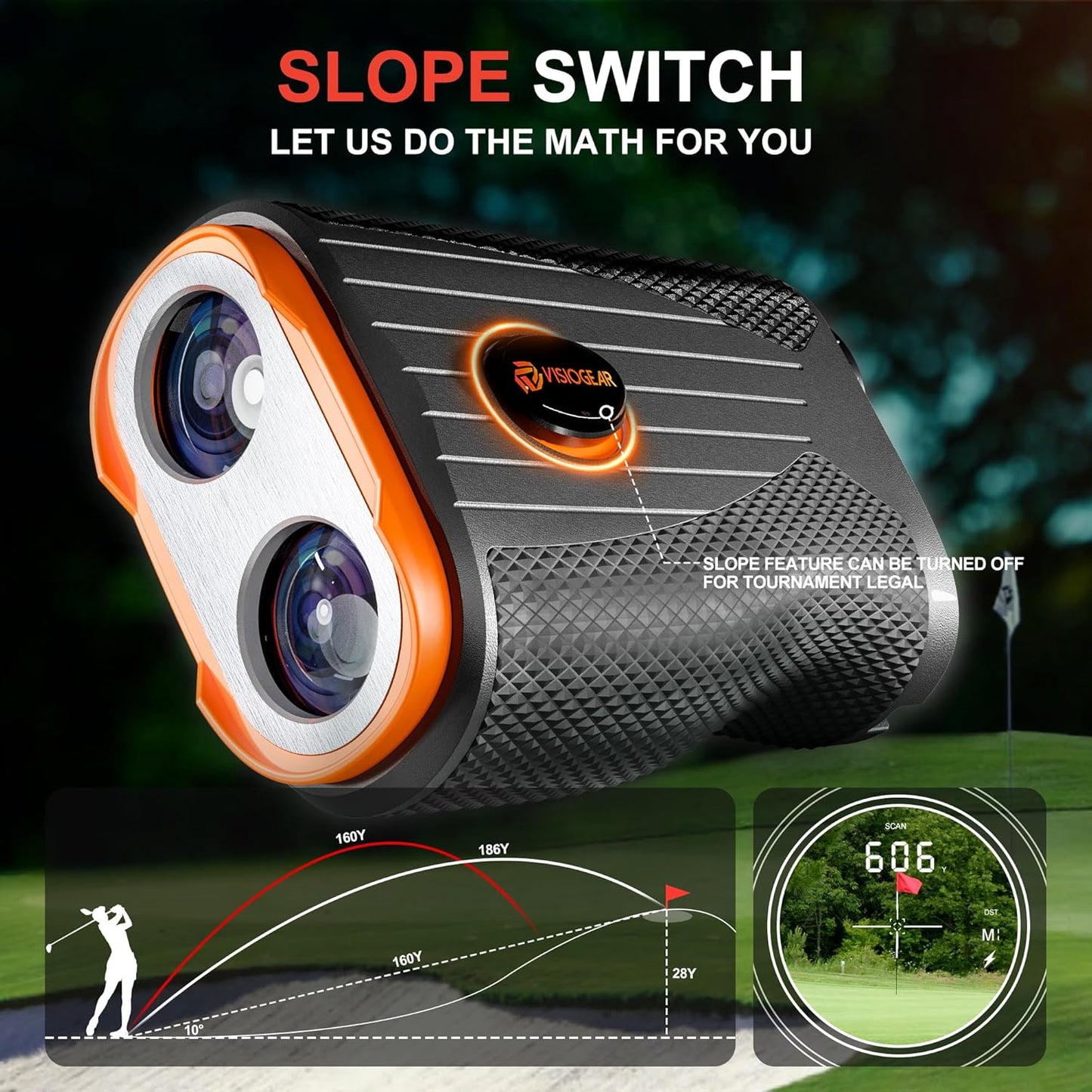 Golf Rangefinder with Slope, 1200 Yards Laser Range Finder for Golfer, 7X Magnification Range Finder Rechargeable Golf Accessories for Men, Flag Pole Locking Vibration