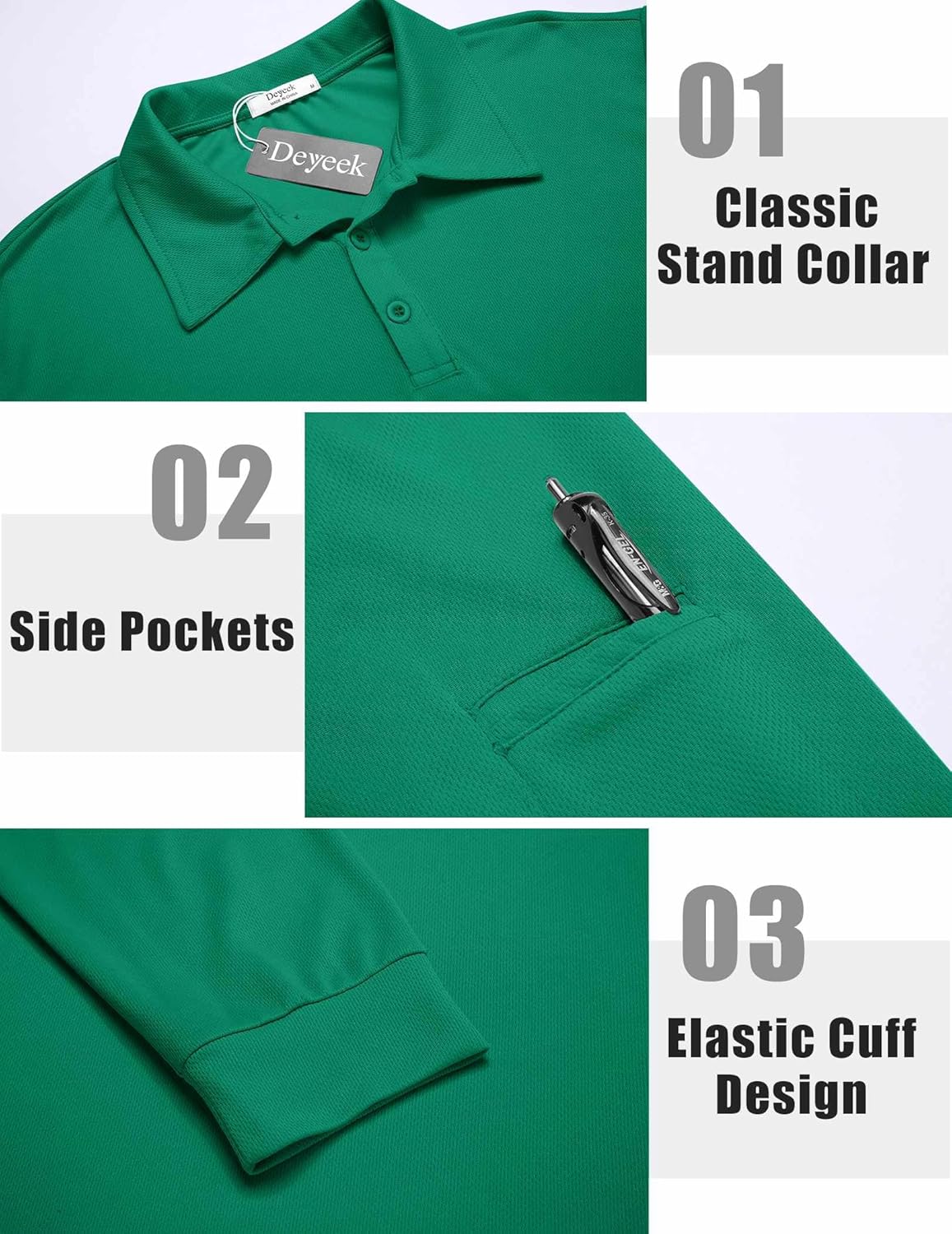 Deyeek Men's Polo Shirts Long Sleeve Golf Polo Shirts for Men Quick Dry UPF 50+ Sun Protection Polos Casual Collared Shirts