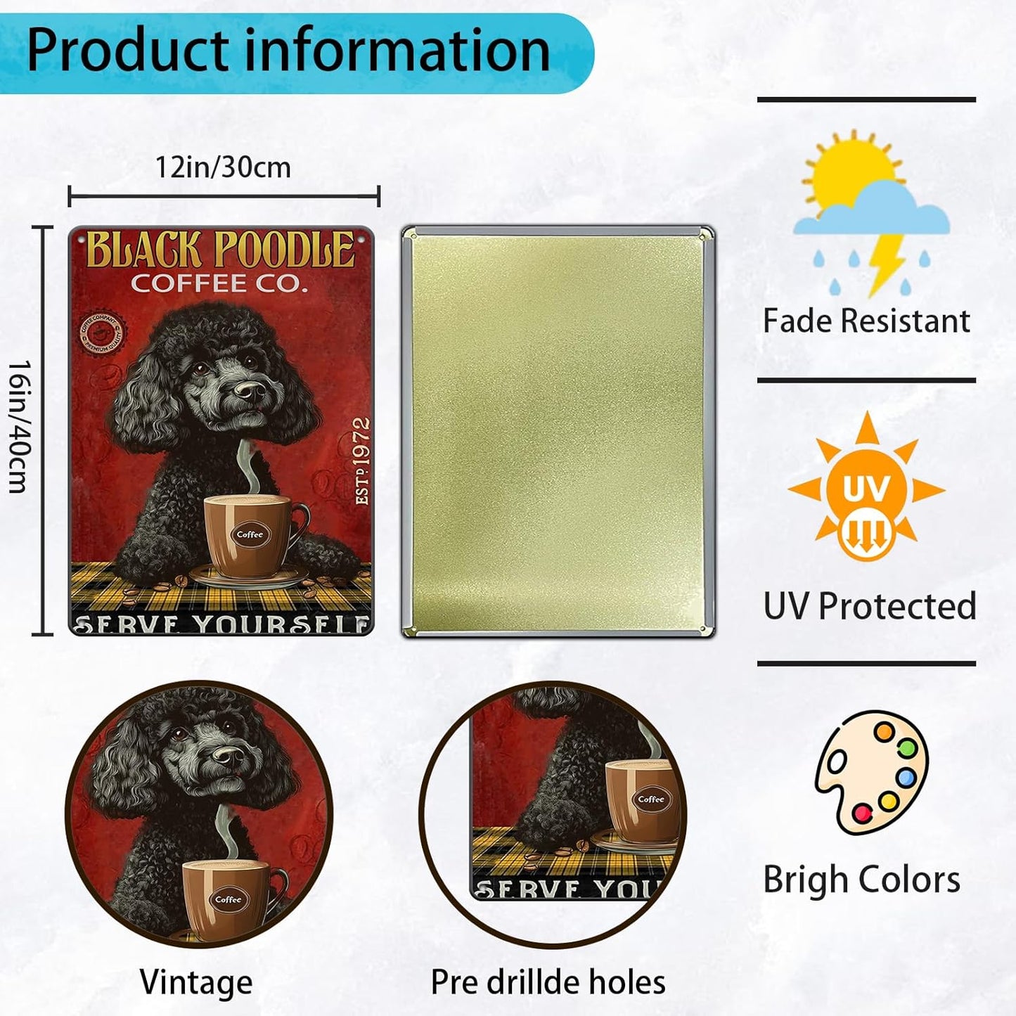 Retro Metal Tin Sign Coffee Company Black Poodle Sign For Outdoor & Indoor Wall Poster Home Bar Shop Decorations Coffee Vintage Sign Gift Poster 12x16 Inch