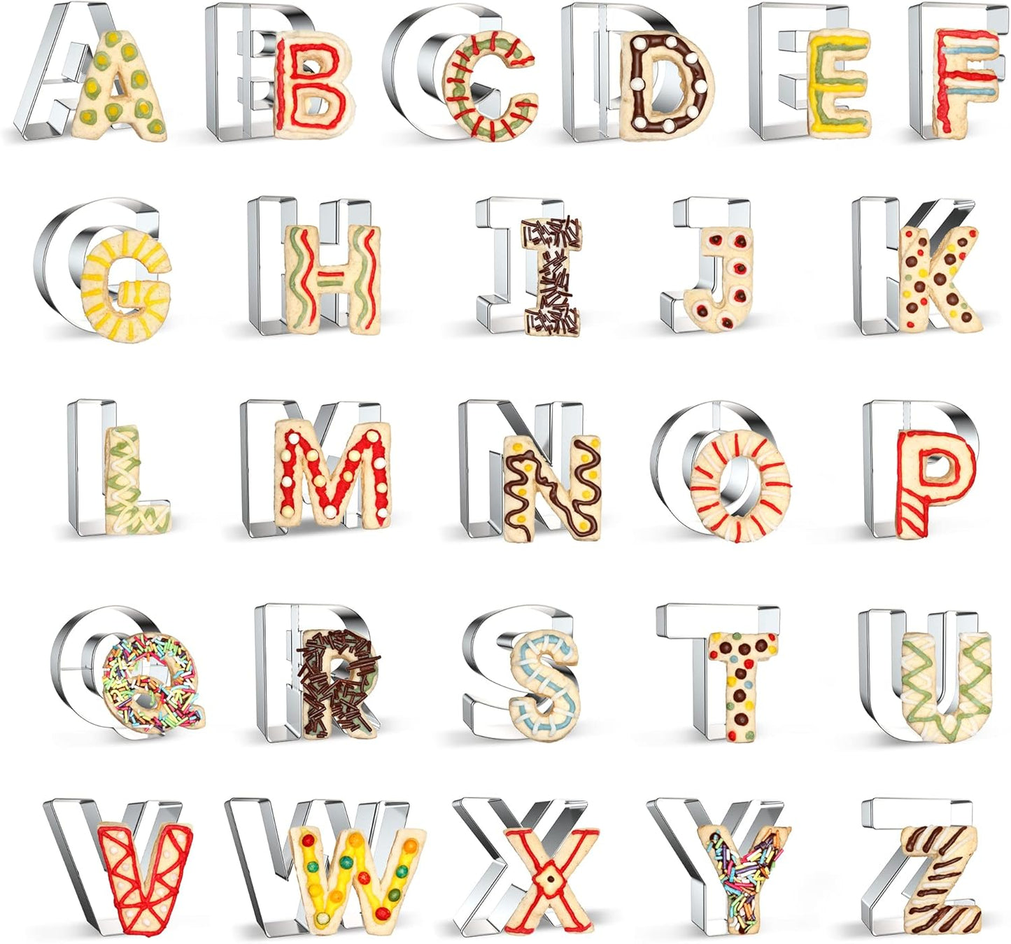 26PCS Alphabet Letters Cookie Cutters Set, DIY Alphabet Cake&Cookie, Stainless Steel Cookie Cutters for Baking, Letters Shaped Baking Tool for Homemaking Biscuits, Cookie, Dough