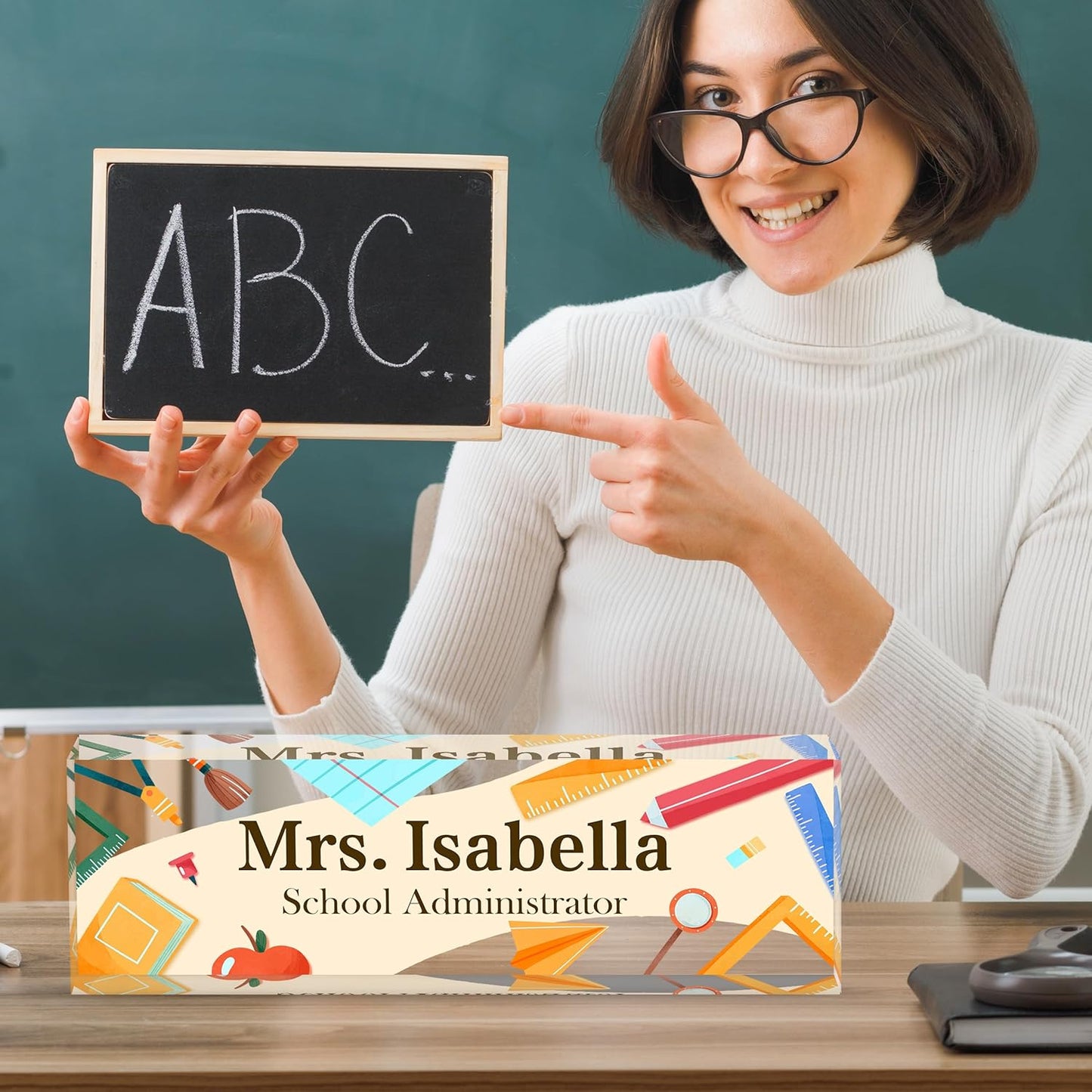 Personalized Name Plate for Desk Custom Acrylic Desk Name Plate Custom Employee Appreciation Gifts Office Gifts for Women, Men, Boss, Coworkers, Teacher, Nurse (Teacher)