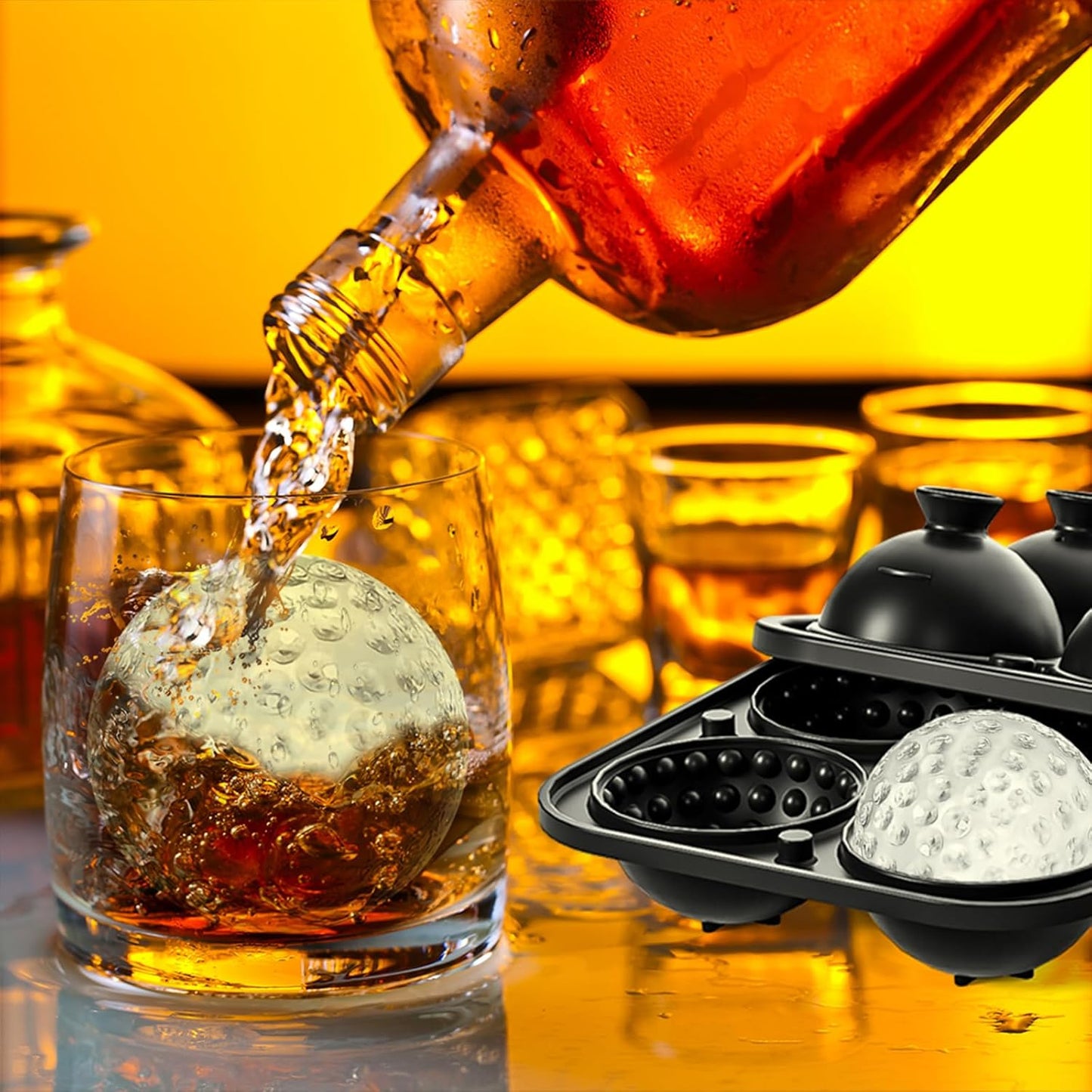4 Pack Golf Ball Ice Cube Mold 2.1 Inch Large Silicone Golf Ball Ice Cube Mold Fun Shapes Craft Sphere Ice Molds Novelty Christmas Gifts for Men Women Cocktails, Bourbon, Brandy, Whiskey(4, Golf Ball)