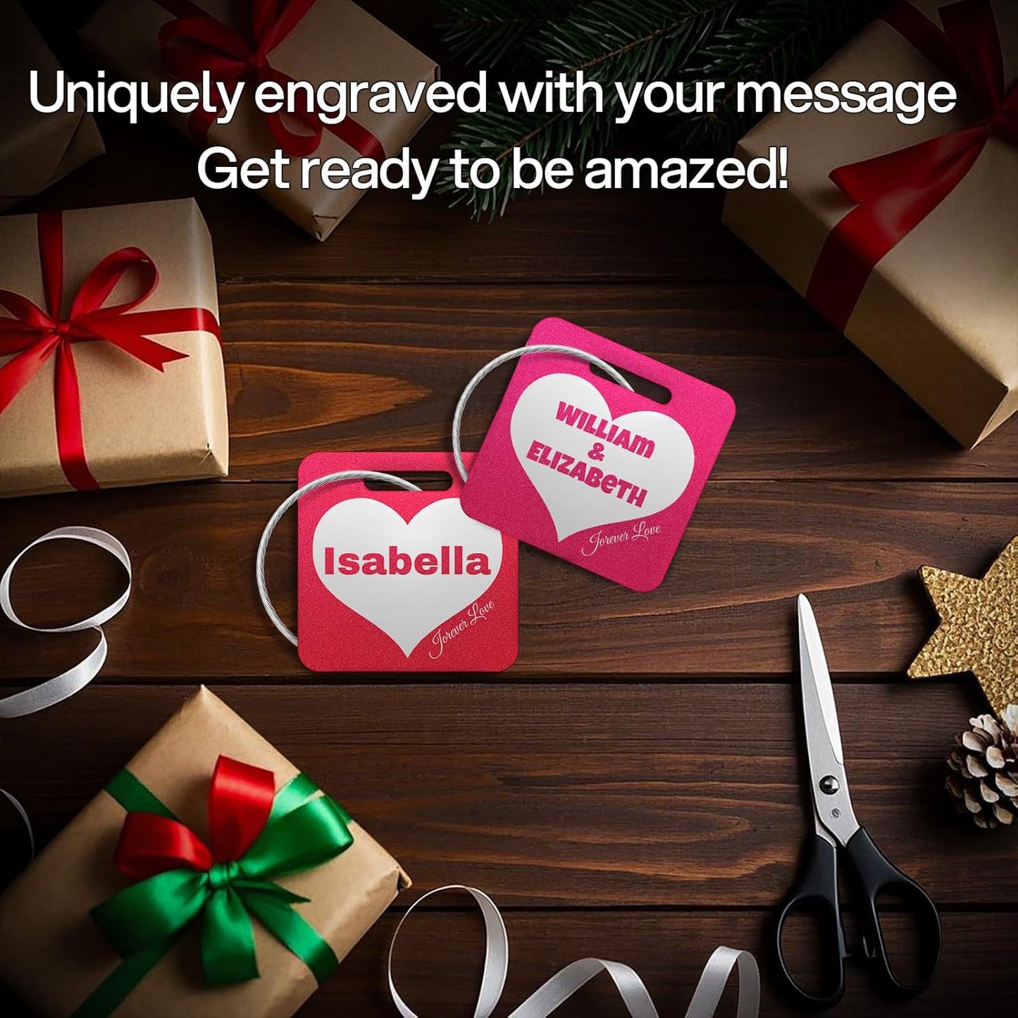 Personalized Luggage Tags for Suitcases Valentine's Day - Cute Honeymoon Gift Wedding Bridal Luggage Name Tag for Couples - Metal Engraved Custom Tags Identifiers for Backpack Bag Travel Essentials