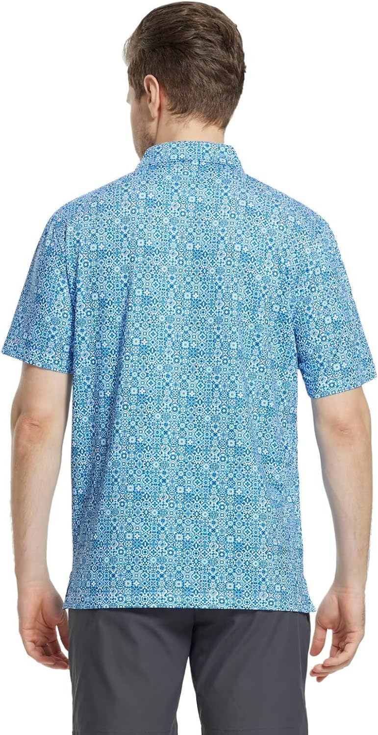 M MAELREG Mens Golf Shirt Short Sleeve Dry Fit Print Moisture Wicking Performance Patterns Collared Polo Shirt