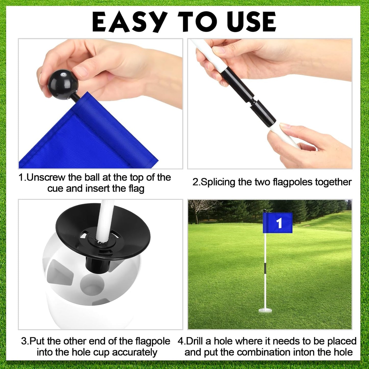 Hungdao 3 Piece Golf Flagstick Mini Putting Green Flag for Yard Golf Pin Hole Cup and Flag Set Portable Practice Putting Green Flagsticks for Driving Range Backyard(Assorted)