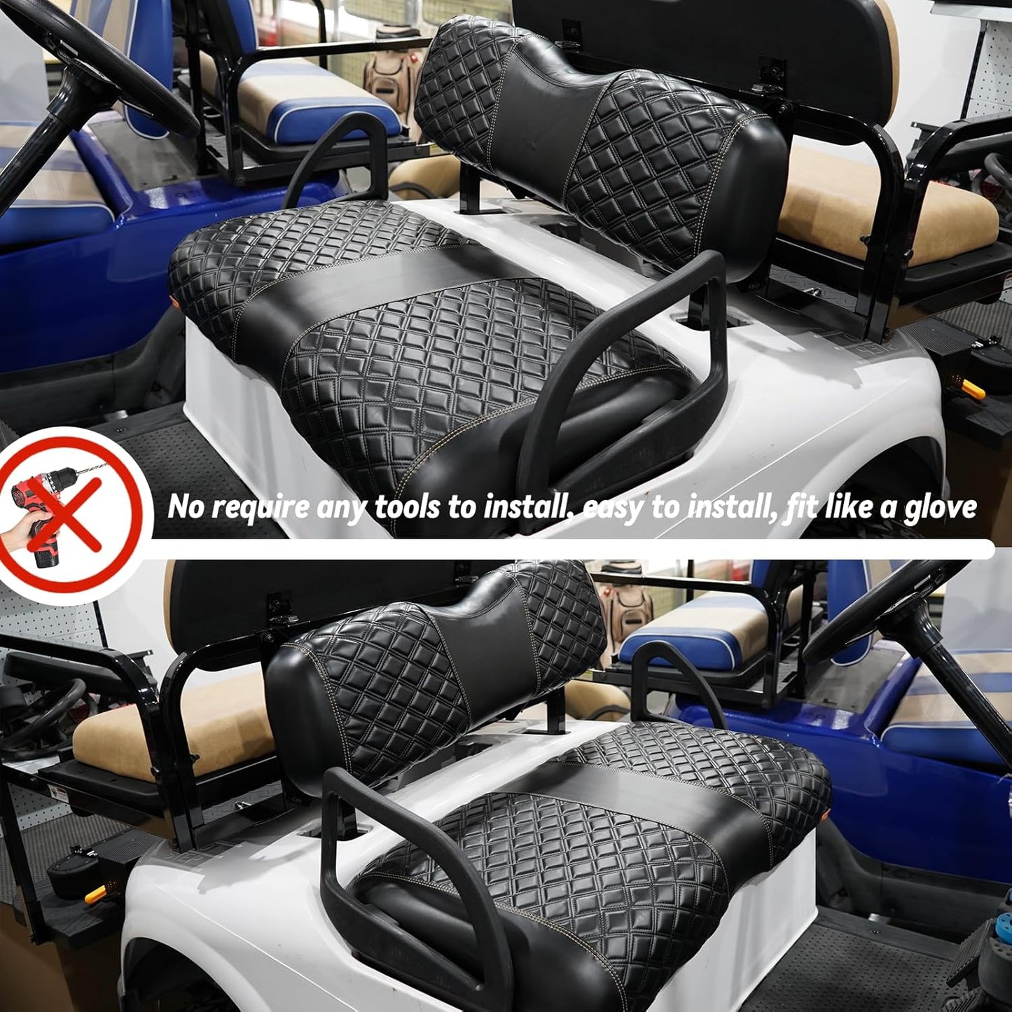 Golf Cart Seat Covers for EZGO RXV 2008 Up Front OEM Universal Seat Cushion, Marine Grade Vinyl Leather EZGO RXV Seat Covers/Easy to Install-Black (2PCS)