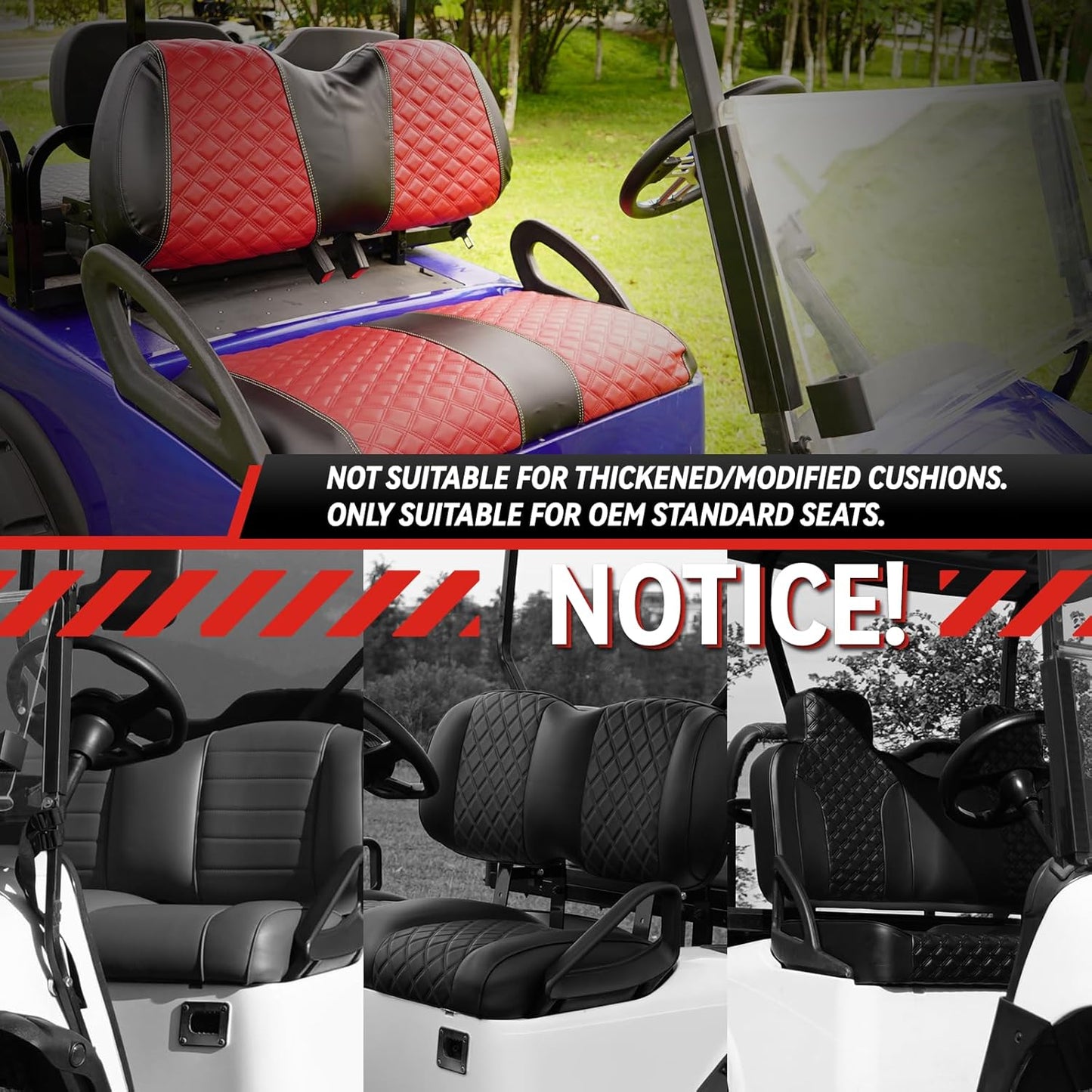 Golf Cart Seat Covers for Club Car Precedent/Onward/Tempo 2004+ Front OEM Universal Seat Cushion, Marine Grade Vinyl Leather Club Car Seat Covers/Easy to Install-Deep Red (2PCS)