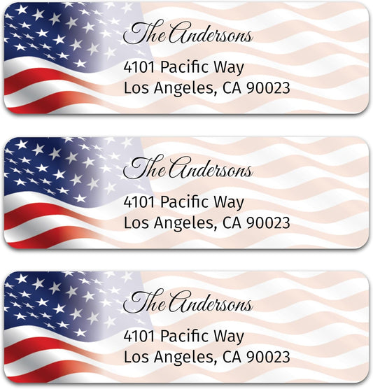 Personalized Patriotic Return Address Labels, Self-Adhesive Address Stickers on Sheets, 50-1000 Labels (Faded Flag)