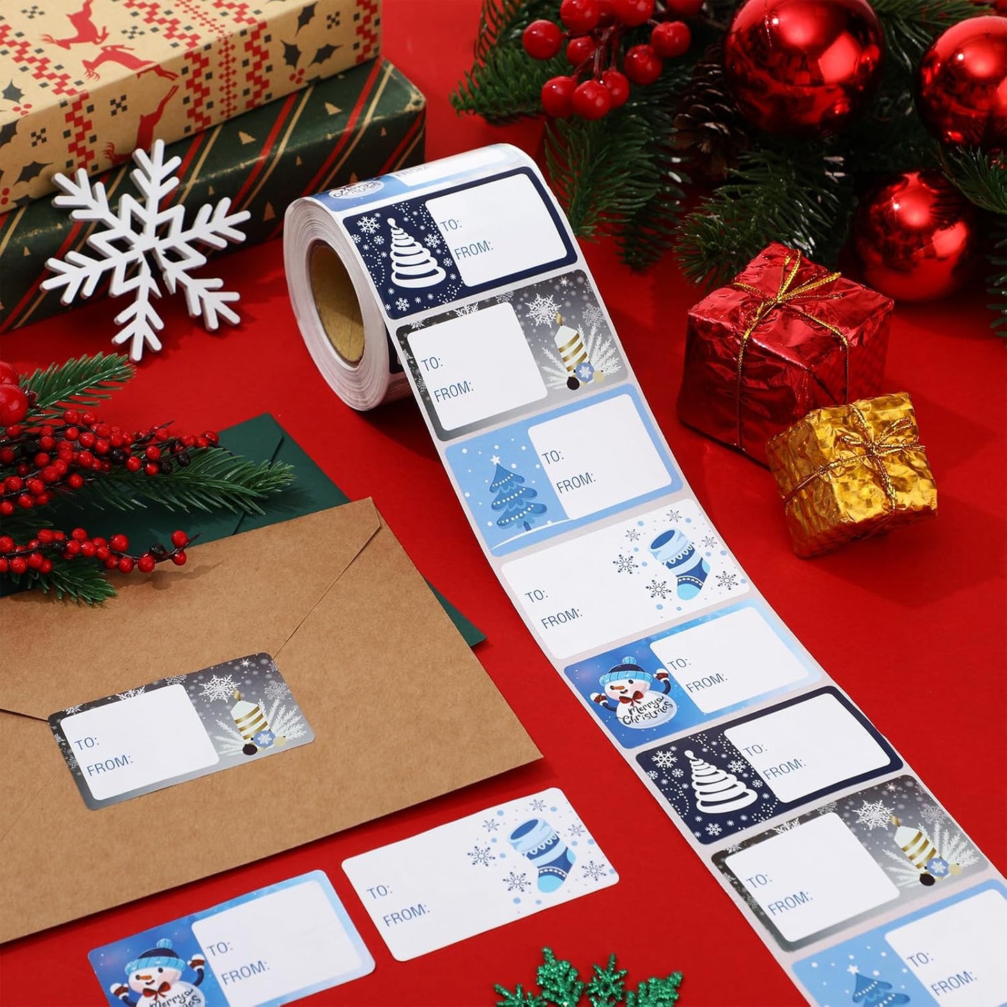Outus 500 Pieces Christmas Tags Self Adhesive Gift Tags for Xmas Presents Christmas Name Labels Stickers for Wrapping Paper Festival Birthday Holiday Decor(Vivid Style,2.76 x 1.57 Inch)