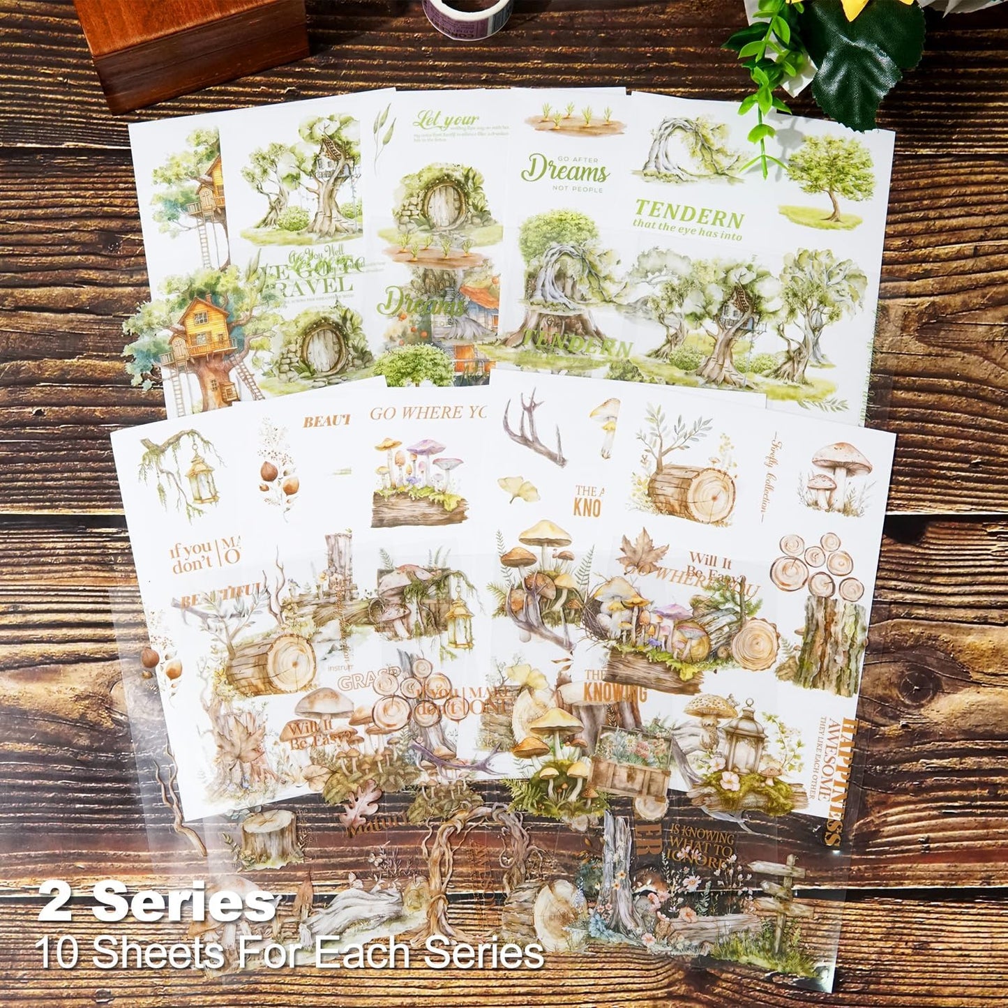 Forest Adventure Sticker Book Set, 20Sheets PET&Washi Pre-Cut Stickers for Scrapbooking, Journaling, DIY Crafts, and Art Supplies