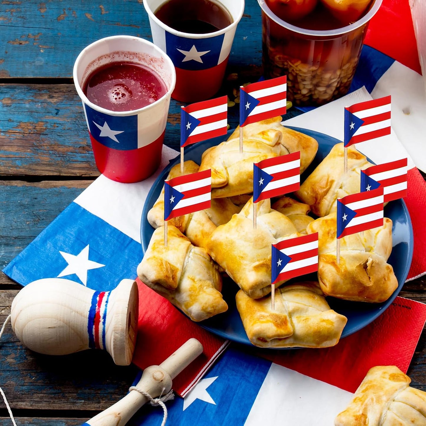Meanplan 1000 Pcs Puerto Rico Toothpick Flags, Puerto Rican Flag Toothpicks, Cupcake Toppers, Mini Stick Decorations Food Picks for Country Party Birthday Cocktail Ice Cream Cake