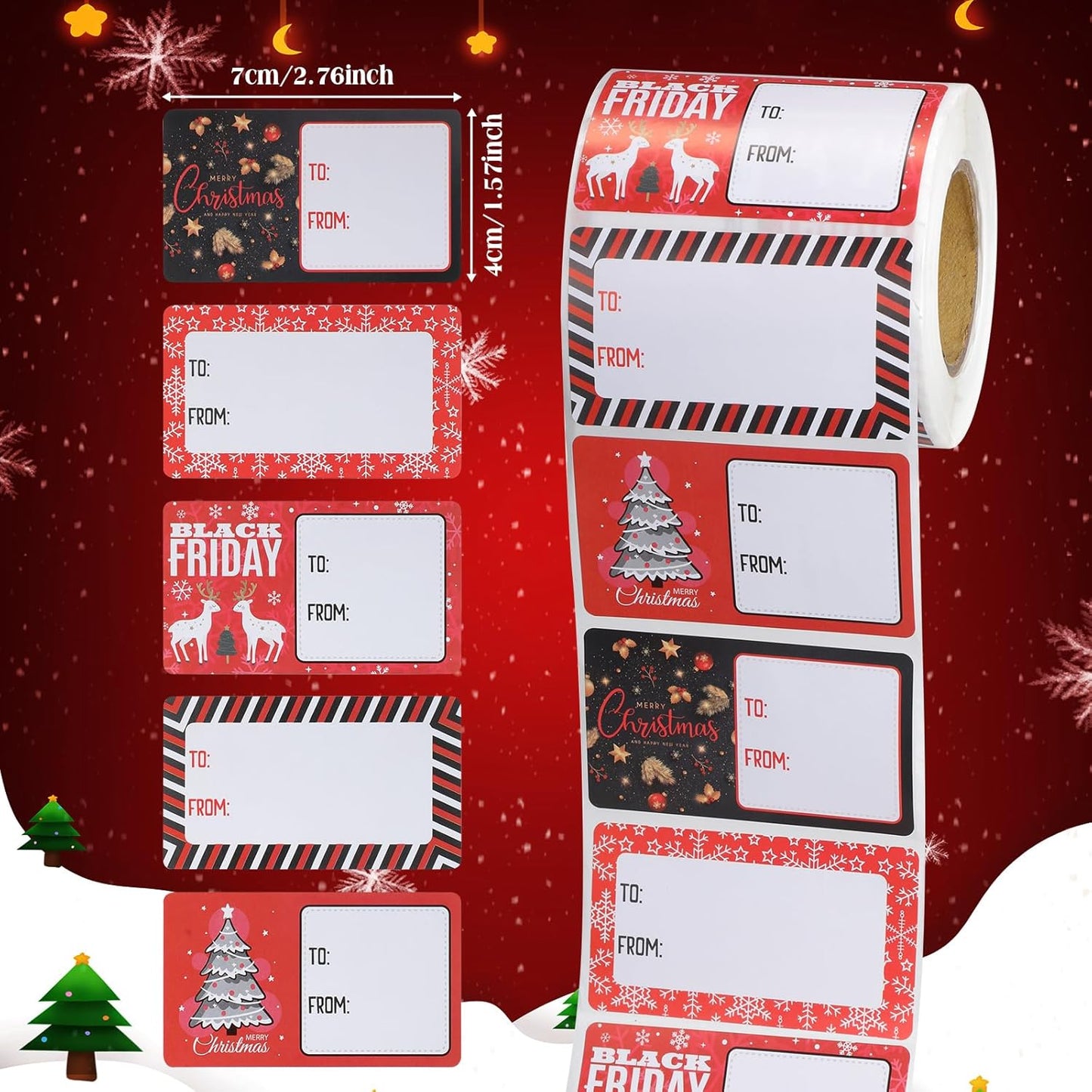 Outus 500 Pieces Christmas Tags Self Adhesive Gift Tags for Xmas Presents Christmas Name Labels Stickers for Wrapping Paper Festival Birthday Holiday Decor(Lovely Style,2.76 x 1.57 Inch)