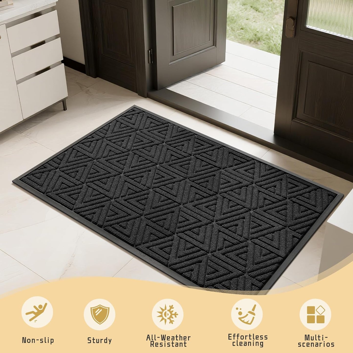 Yimobra Extra Large Door Mat 60x36, All-Weather Waterproof Non-Slip Welcome Matt Outdoor, Heavy Duty Non Slip Doormat for Entryway for Patio and Garage Indoor, Easy Clean, Black