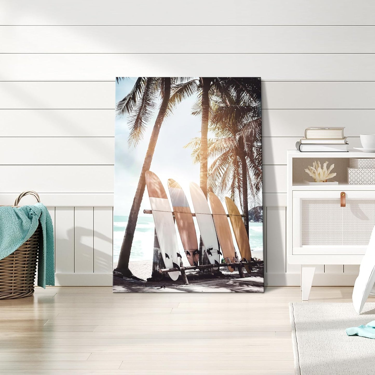 Hardy Gallery Palm Tree Wall Art Surfboard Pictures: Beach Scene Painting Coastal Wall Decor Seaside Artwork Surfing Ocean Print in Beach Canvas for Bedroom 36"x24"