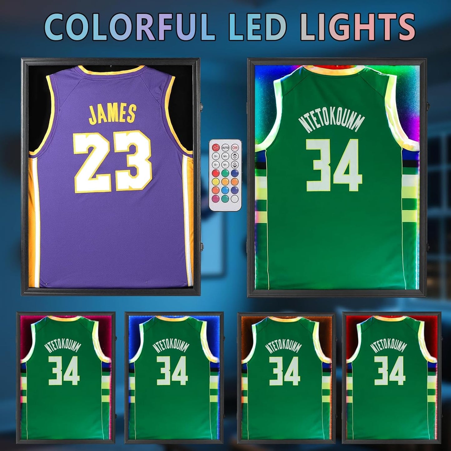 IHEIPYE LED Jersey Frame Display Case - Shadow Box with LED Light - Black Lock, 98% UV Resistant Acrylic Wall Mount Display Case for Football, Baseball, Basketball Jersey with Light