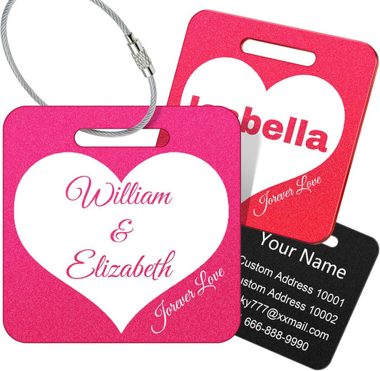 Personalized Luggage Tags for Suitcases Valentine's Day - Cute Honeymoon Gift Wedding Bridal Luggage Name Tag for Couples - Metal Engraved Custom Tags Identifiers for Backpack Bag Travel Essentials