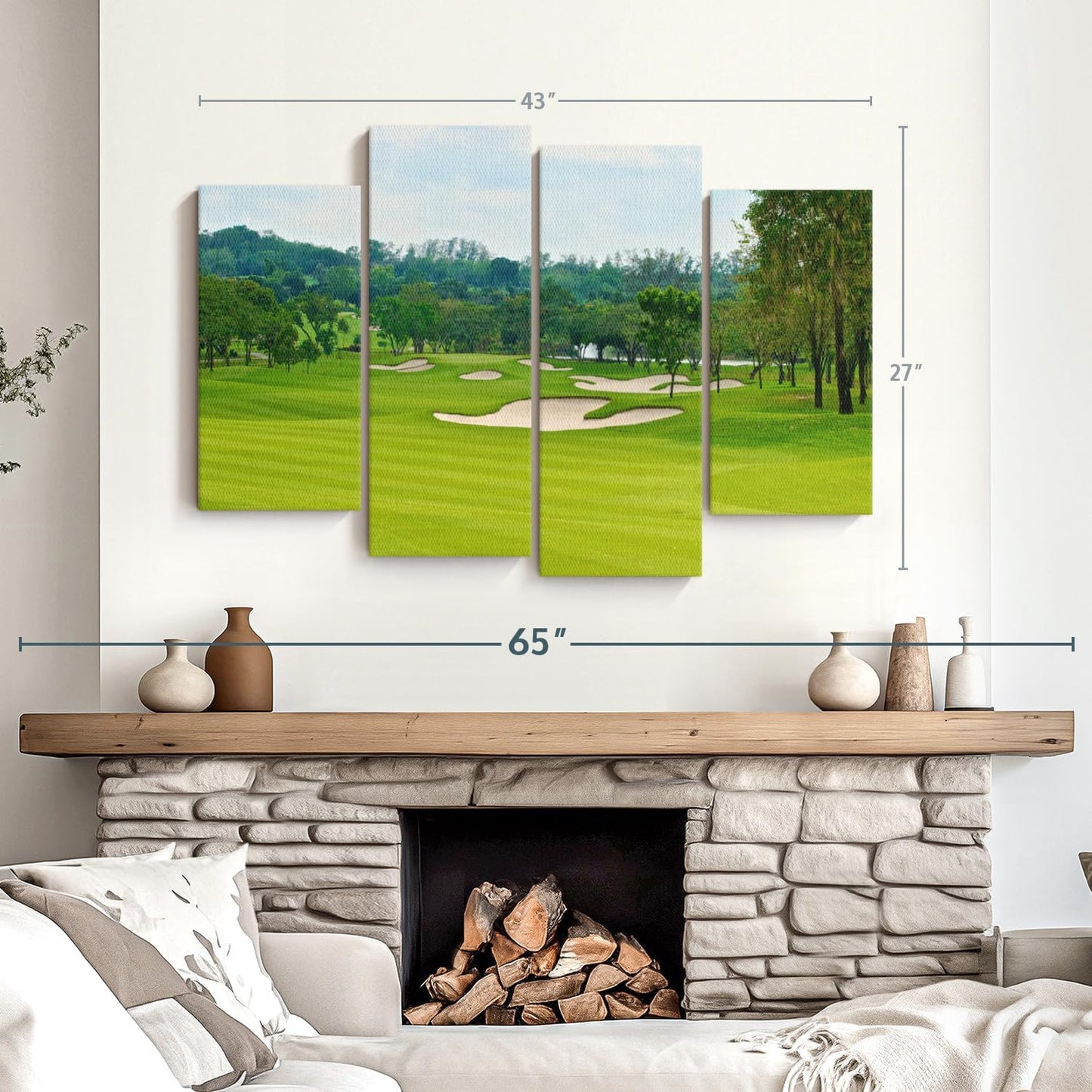 Elephant Stock Beautiful Golf Course Wall Art - Horizontal Canvas - 4-Piece Living Room Wall Decor - Tree Photography Canvas Print - Green and Blue Decor for Wall - 43" X 27"