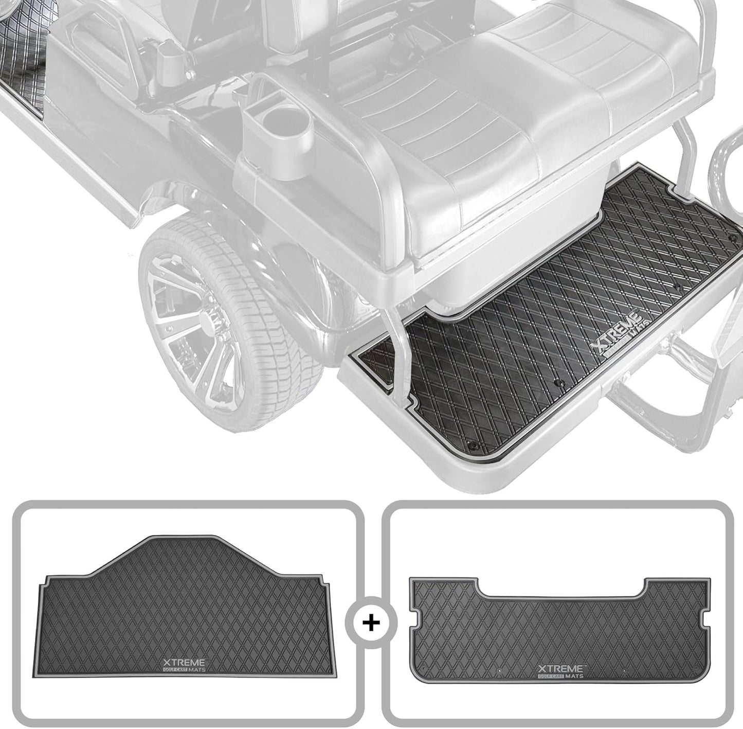 Evolution D5 Golf Cart Floor Mat Set- Rubber Double Diamond Design - Fits D5 2+2 (2 Forward + 2 Rear Facing) Including Evolution Maverick and Ranger Trims (Grey Trim, D5 2+2 Front & Rear Facing)