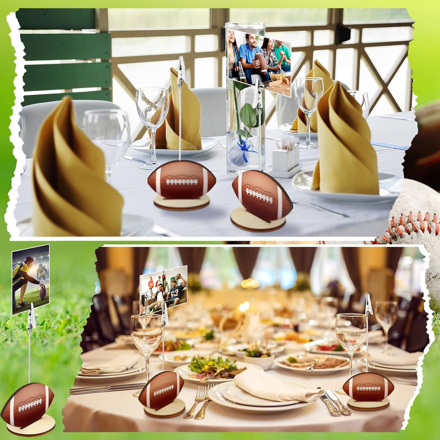 20 Pcs Base Memo Clip Holder Table Number Card Place Holders Stand Note Paper Clip Centerpieces for Table Party Favors Photo Stand Events Decoration (Football)