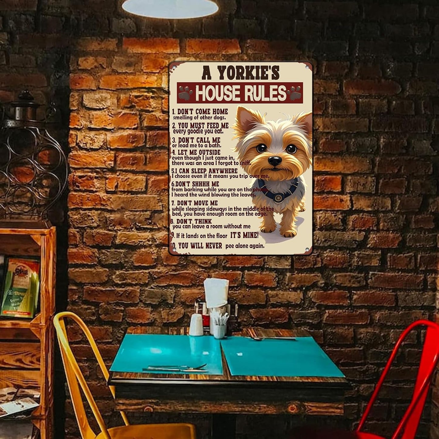 Yorkie House Rules Funny Metal Tin Sign Vintage 'I Am Your Friend' Poster 12x16 Inch Yorkie Dog Iron Tin Sign Home Kitchen Garden Restaurant Man Cave Wall Decor