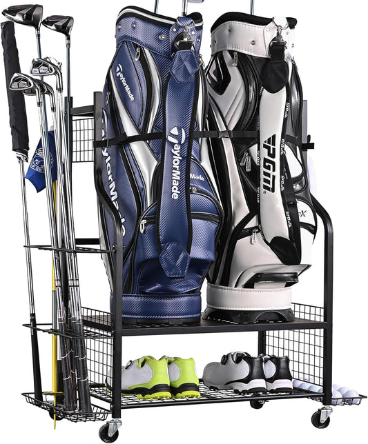 PLKOW Golf Bag Storage Garage Organizer, Extra Large Size Golf Bag Storage Stand and Golf Equipment Rack for Garage,Shed, Basement