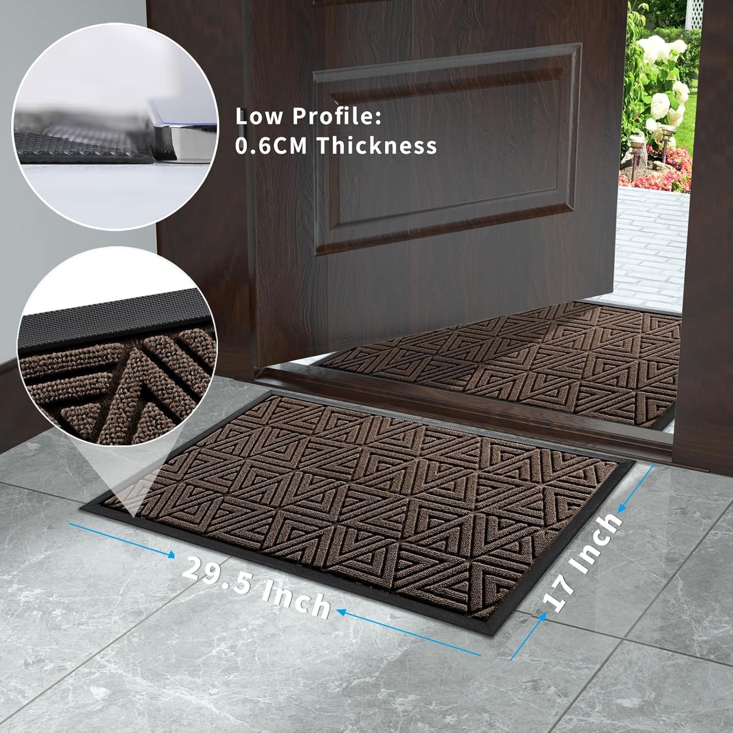 Yimobra Outdoor Mats for Front Door 29.5x17, Stops Mud & Dirt at Entrance, Fits Garage & Patio, All-Weather Waterproof Non Slip Outdoor Indoor Welcome Mat, Brown