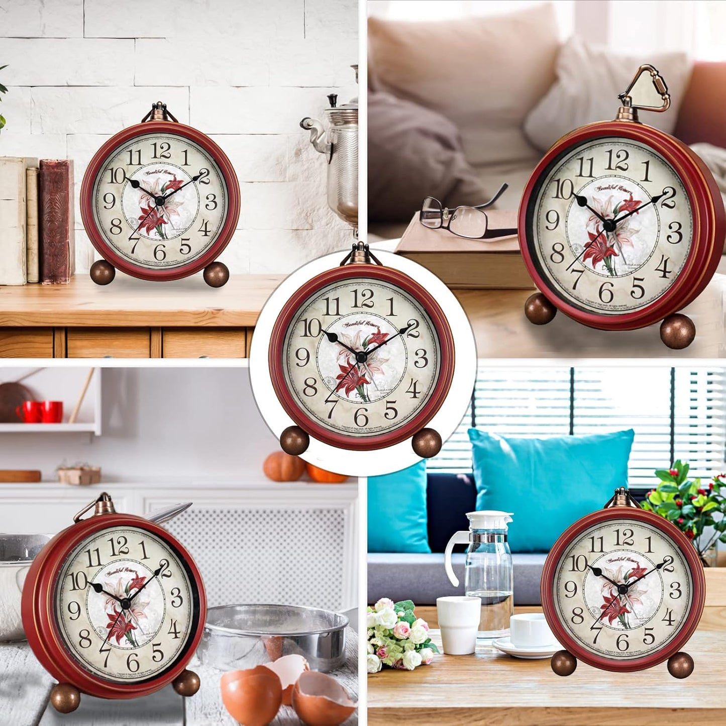 Maxspace Classic Vintage Analog Clock - Silent Non-Ticking, Elegant and Decorative with Distressed Metal Frame for Office, Living Room or Bedroom