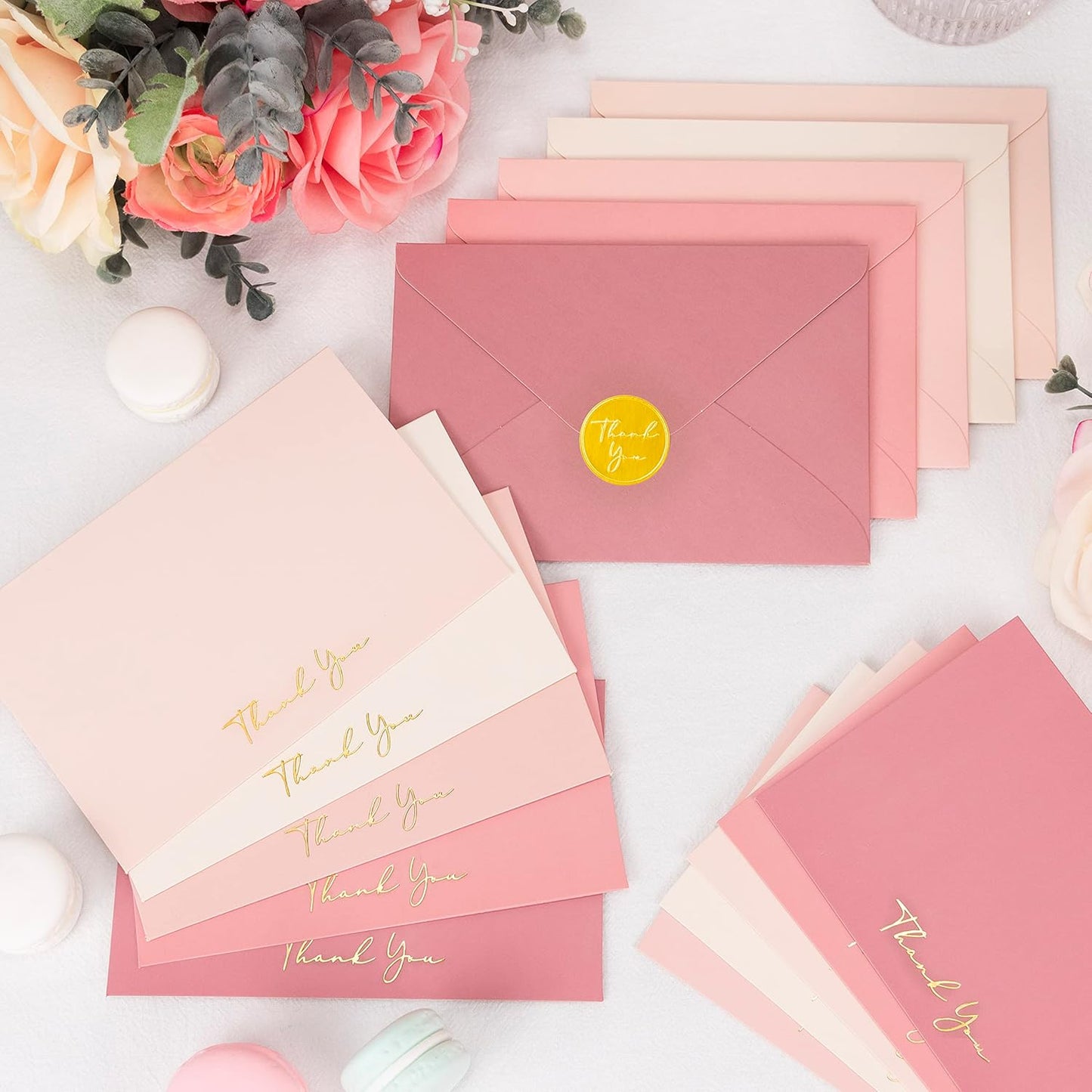 Crisky Dusty Rose Thank You Cards with Envelopes & Stickers， 50 Pack Bridal Shower Graduation Thank You Cards Small Business, Wedding Baby Shower Birthday Funeral Notes Bulk