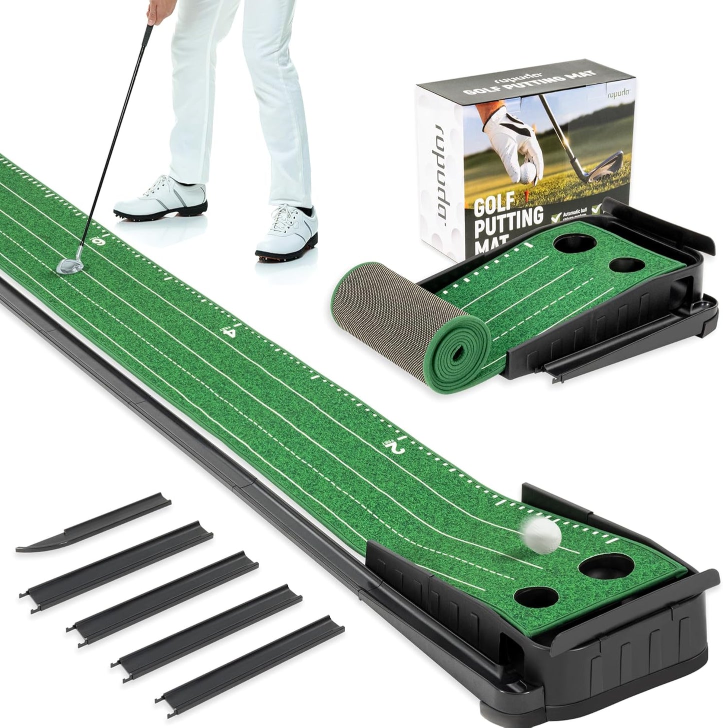 ropoda 9ft Golf Putting Green, Portable Putting Mat for Home and Office with Auto Ball Return Function, Golf Practice Putting Mat Aid for Indoor and Outdoor Use, Classic or with a Putting Mirror