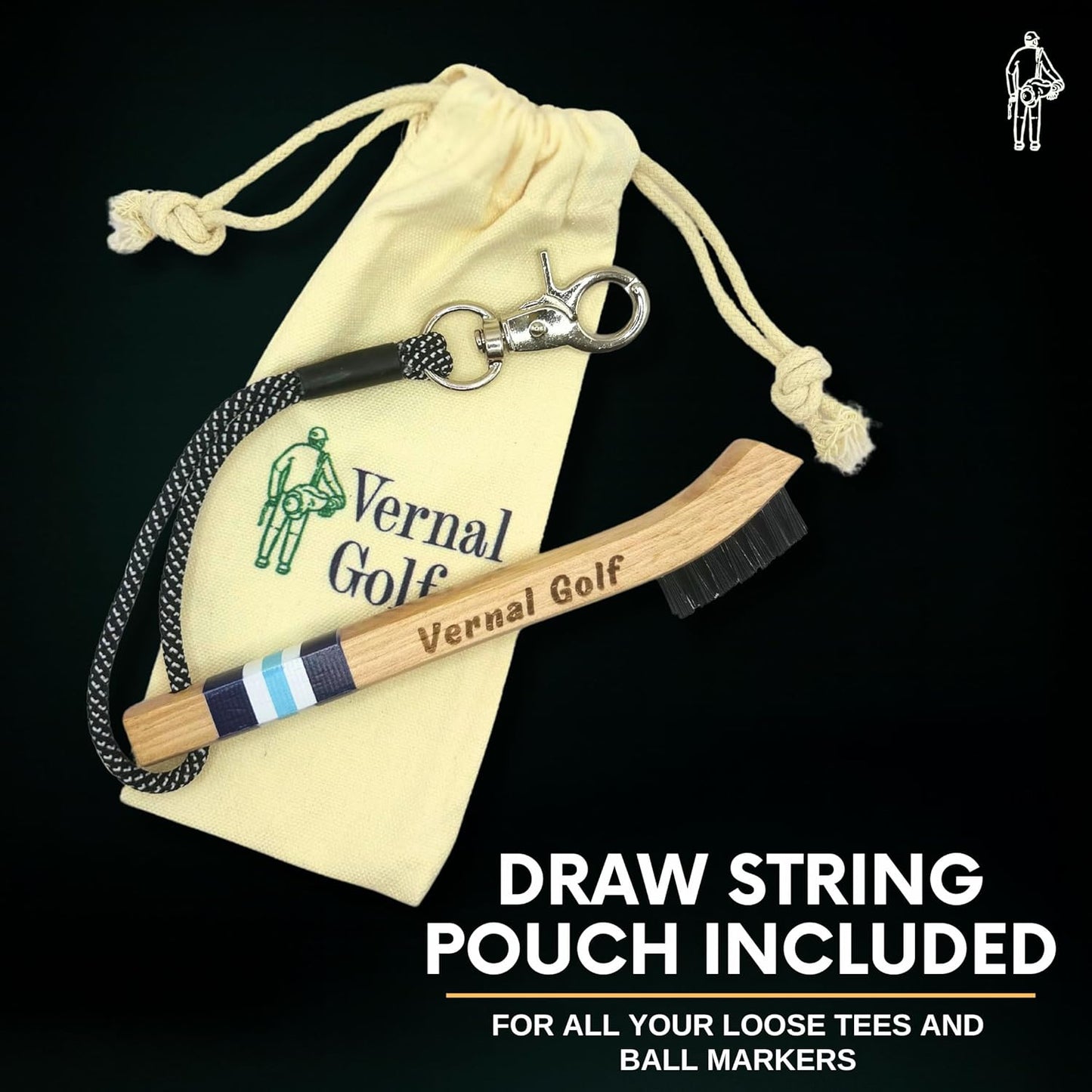 Golf Brush Made from Hickory Wood, Golf Club Groove Cleaner with Secure Clip Attachment for Bags and Carts - Golf Gifts for Men