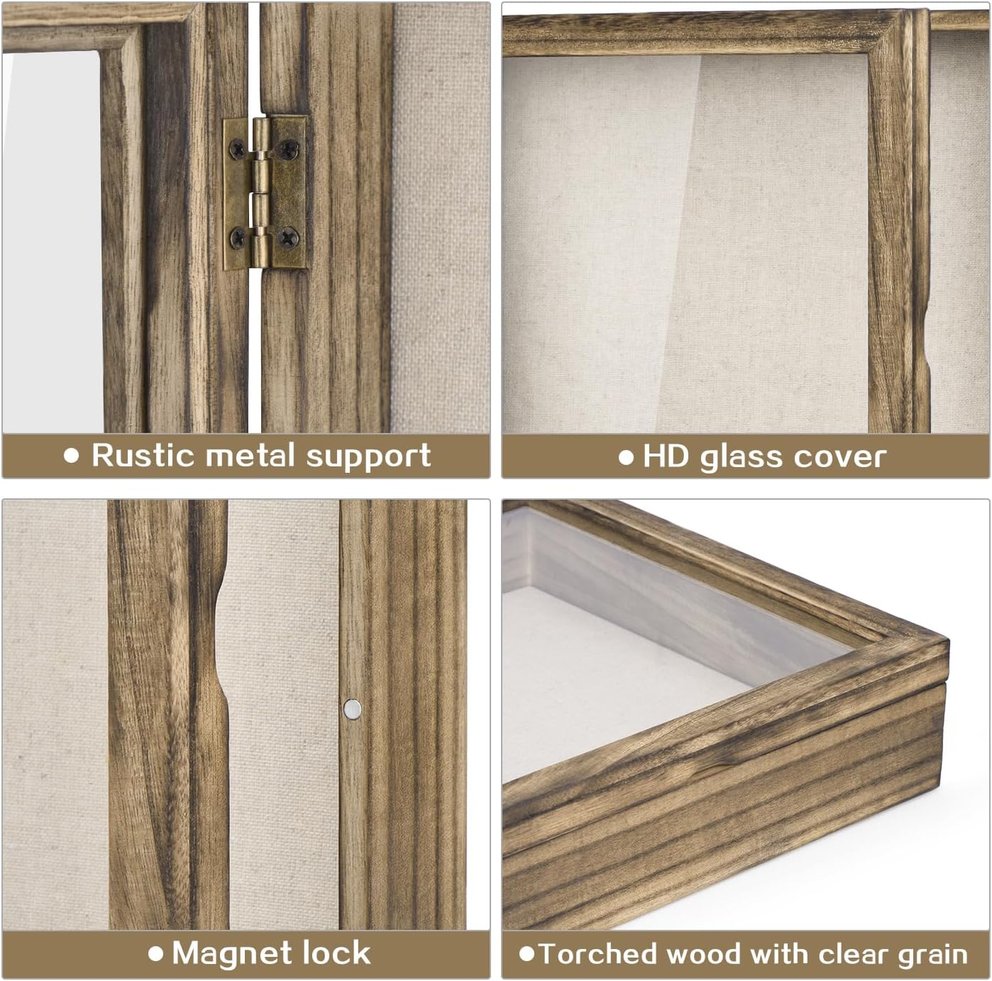 Love-KANKEI Shadow Box Frame 11x11 Shadow Box Display Case with Linen Back Rustic Wood Memory Box for Awards Medals Photos Gift Carbonized Black