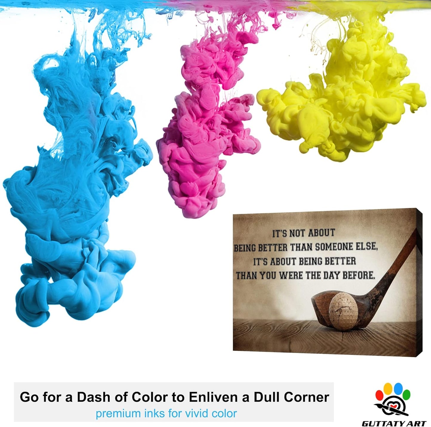 GUTTATY Golf Wall Art, Inspirational Quote Vintage Golf Pictures Posters Canvas Print Wall Decor for Golfer's Man Cave Home Ofice Ready to Hang (18x24 Inches)