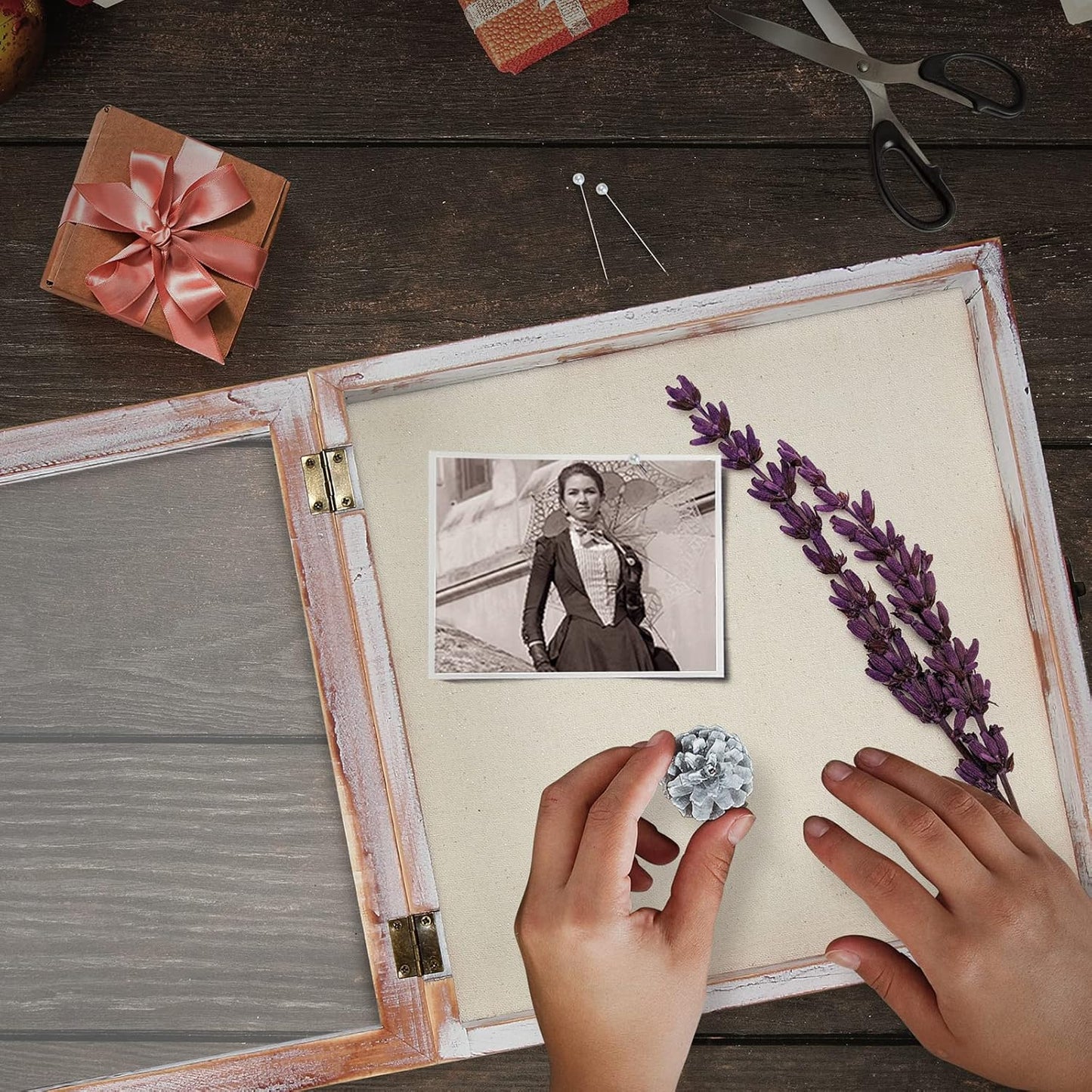 TJ.MOREE Flowers Shadow Box Display Case 11 x 11 Shadow Box Frame with Glass Window Door Farmhouse Picture Frame Wedding Bouquet Memorabilia Photos Memory Box for Keepsakes - White Pink