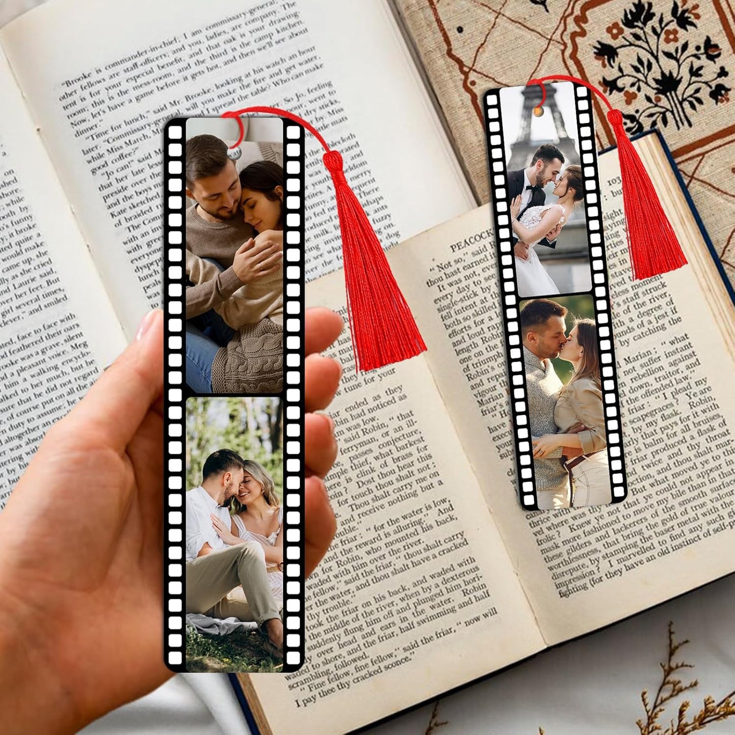 Personalized Bookmark with Picture Text Metal Custom Bookmarks with Tassel Double-Sided Custom Engraved Photo Color Bookmark for Book Lovers Kids Women Men Christmas Birthdays Valentine’s Day Gift
