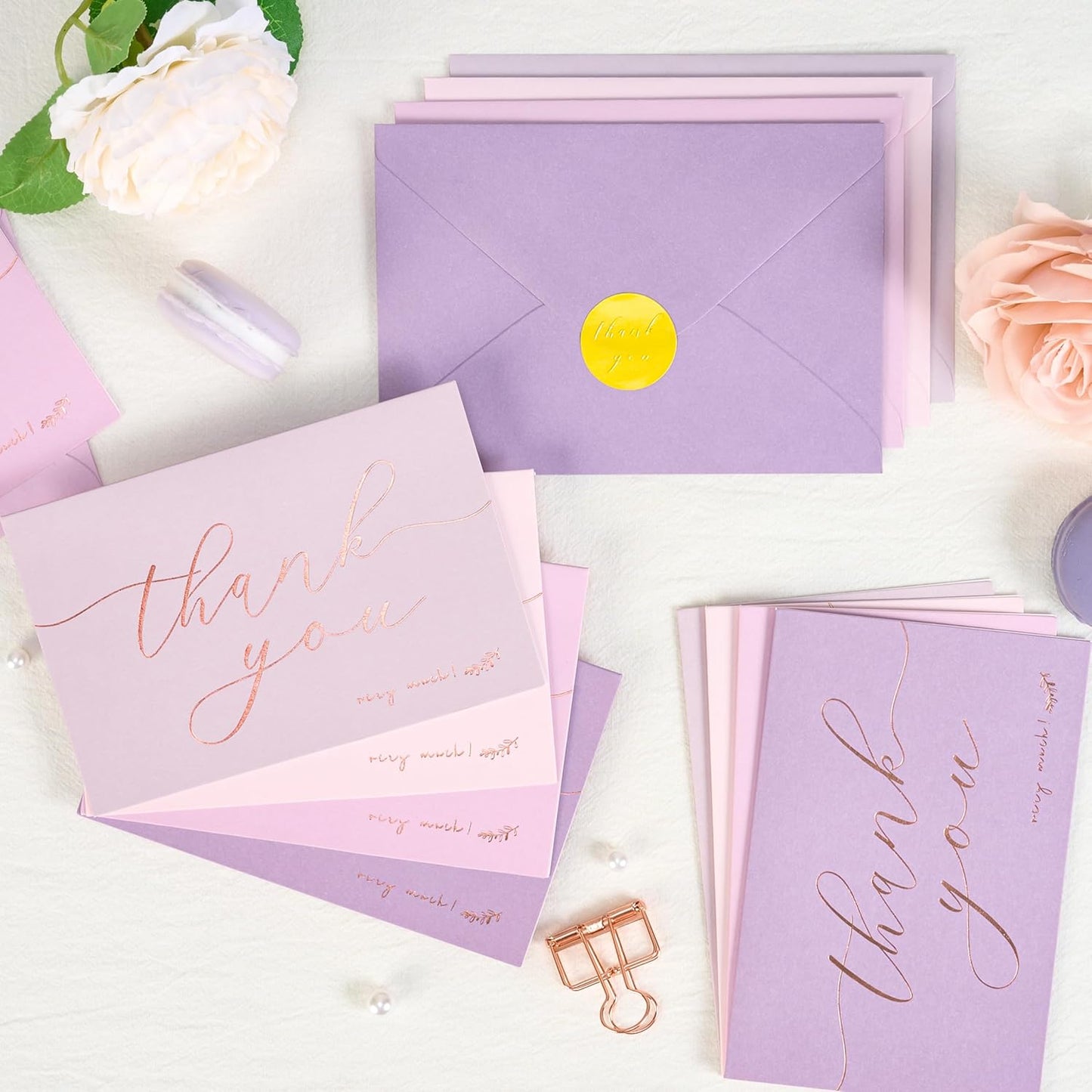 Crisky 50 pcs Lavender Shade Thank You Cards With Envelopes & Stickers Simple Chic Elegant Greeting Cards Perfect for Wedding/Business/Birthday/Graduation 4 x 6 inches