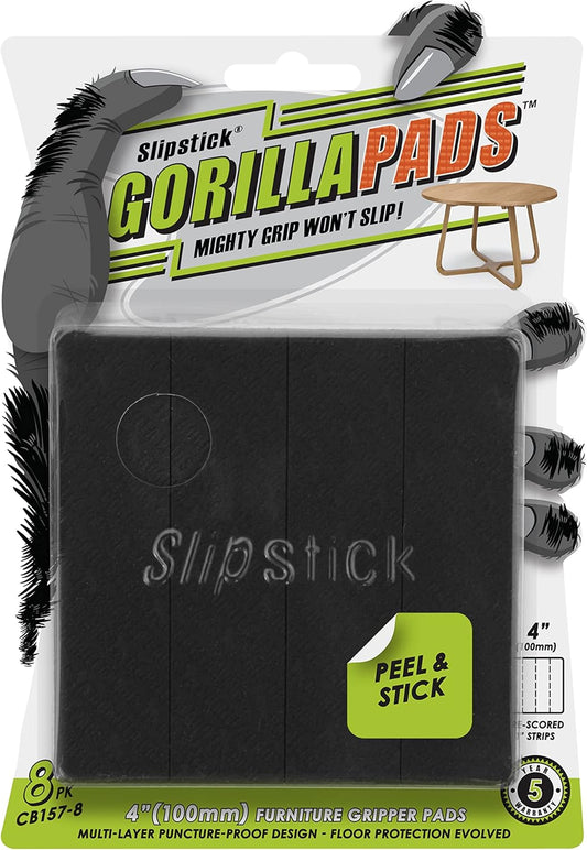 Slipstick GorillaPads Non Slip Furniture Pads/Gripper Feet Floor Protectors (Set of 8) Premium 4 Inch Pre-Scored Self Stick Rubber Stoppers for Furniture Legs