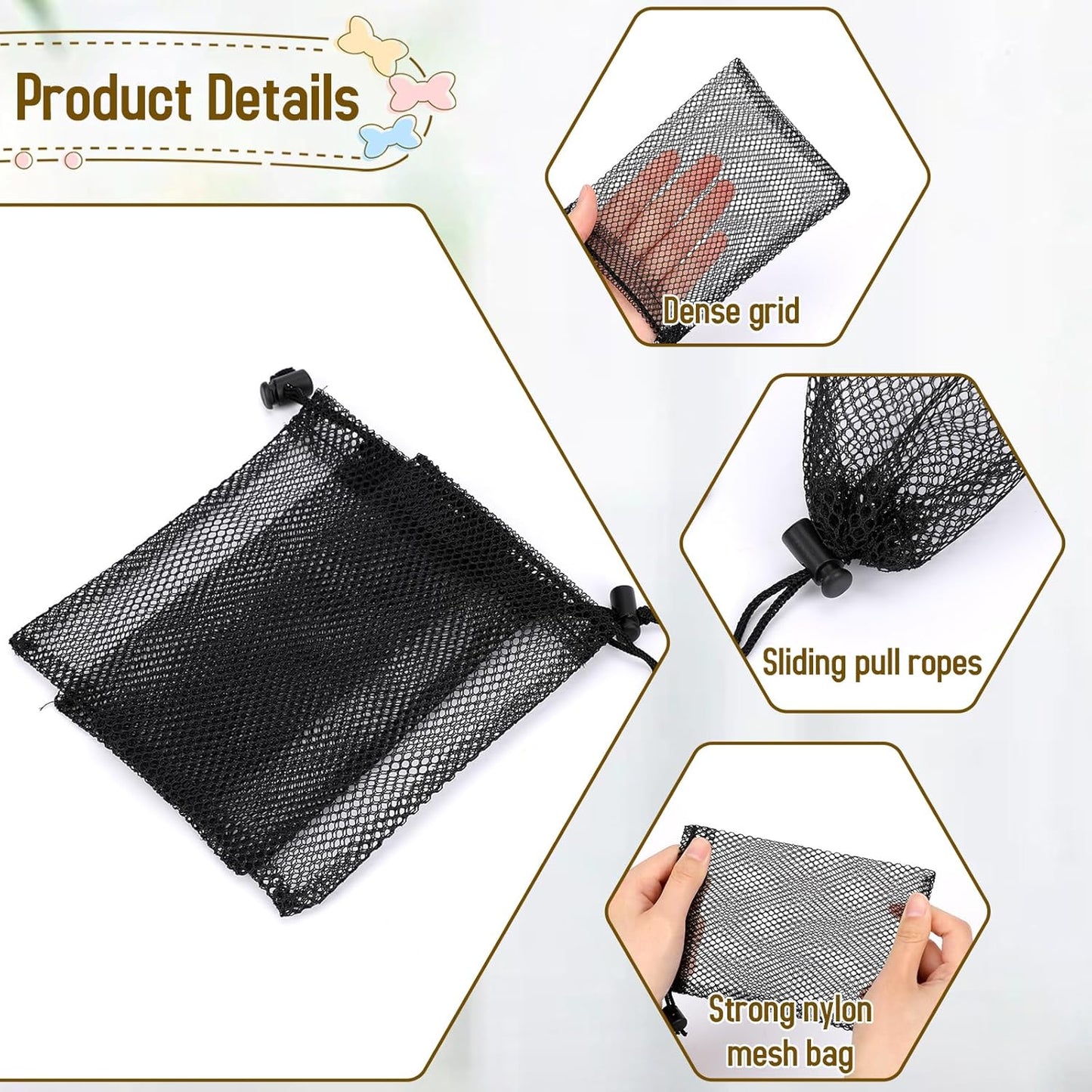 Sliverdew 10PCS Small Mesh Bags Drawstring Black Mesh Drawstring Bag Mini Nylon Net Bag with Drawstrings Small Travel Stuff Bags 6 x 4 inch