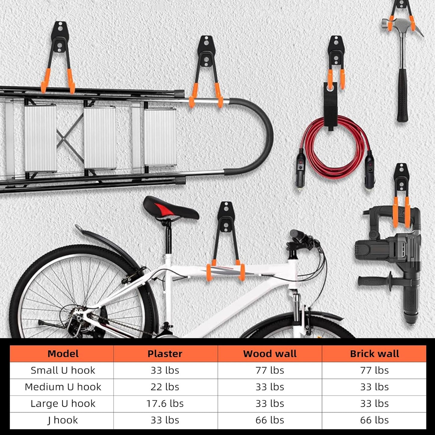 Garage Hooks, 6 Pack Large Round Wall Hooks for Hanging Heavy Duty Ladders, Bikes, Tools Ideal for Garage, Garden, Basement Utility Room Storage (Orange)