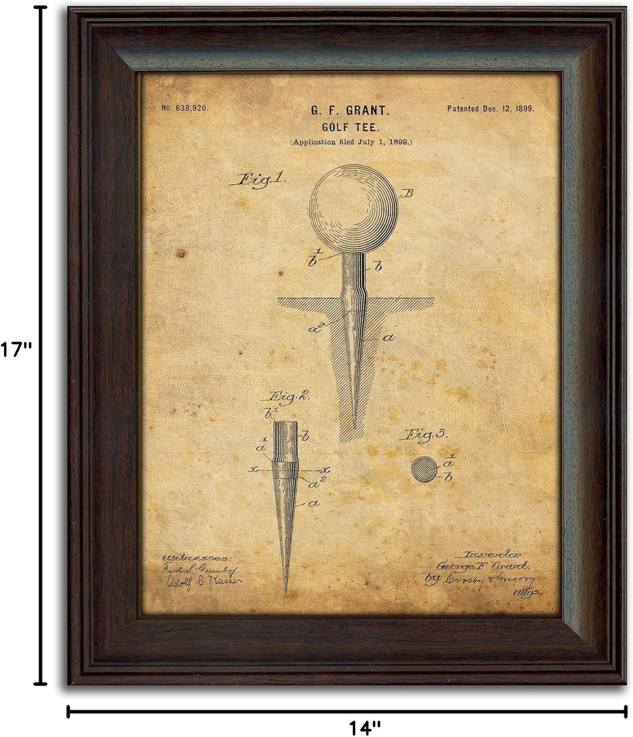 Personal-Prints | Golf Vintage Style US Patent Prints Wall Art | Framed Behind Acrylic Golfer Décor Featuring a Golf Club, Golf Tee, Golf Bag and Golf Ball (Golf Tee)