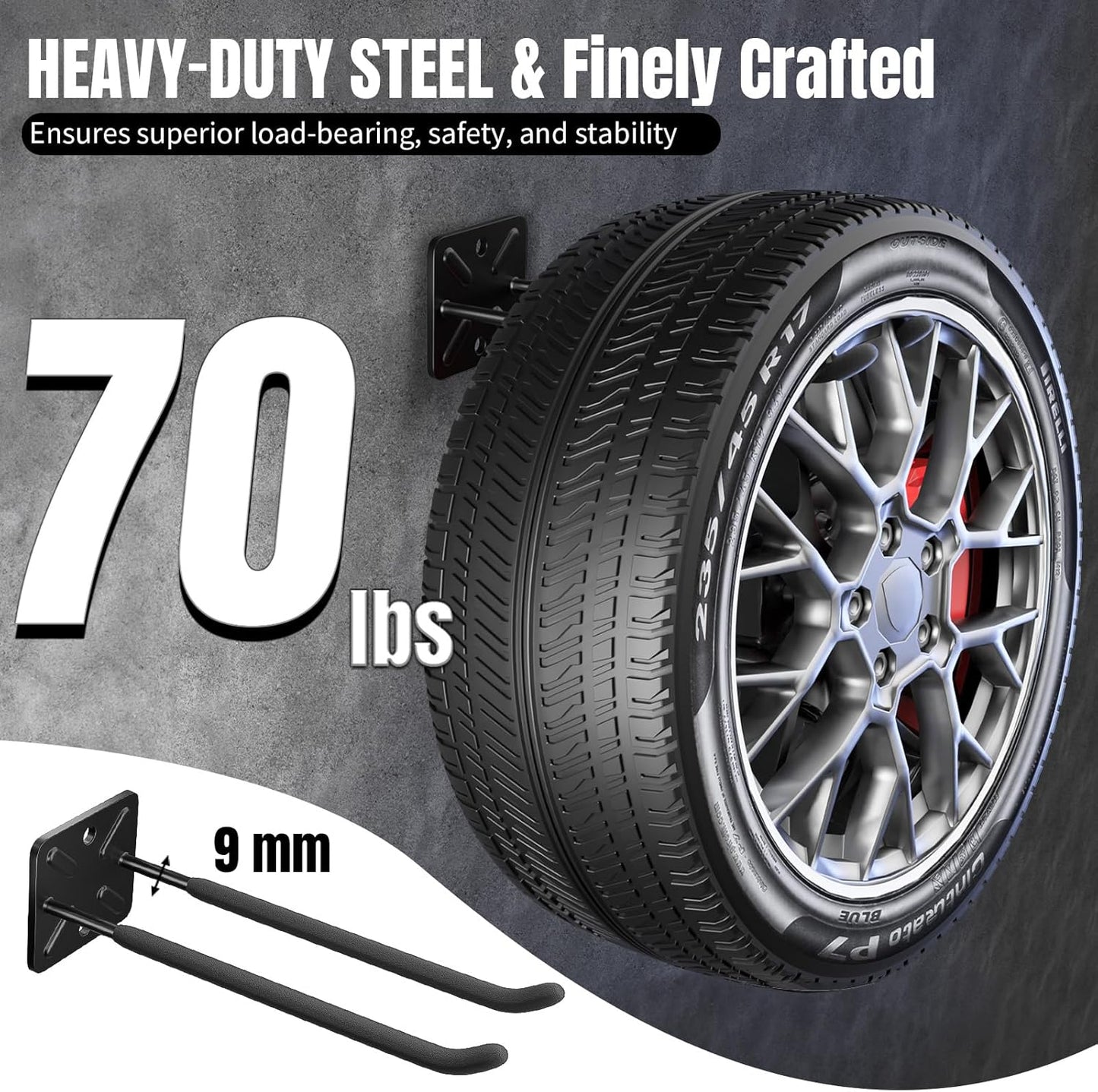 Heavy Duty Garage Hooks and Tool Organizer, Wall Mount Utility Storage Hangers for Car Tires, Ladders, Chairs, Garden Tools, Power Tools and More（2PC-12.4 Inches）