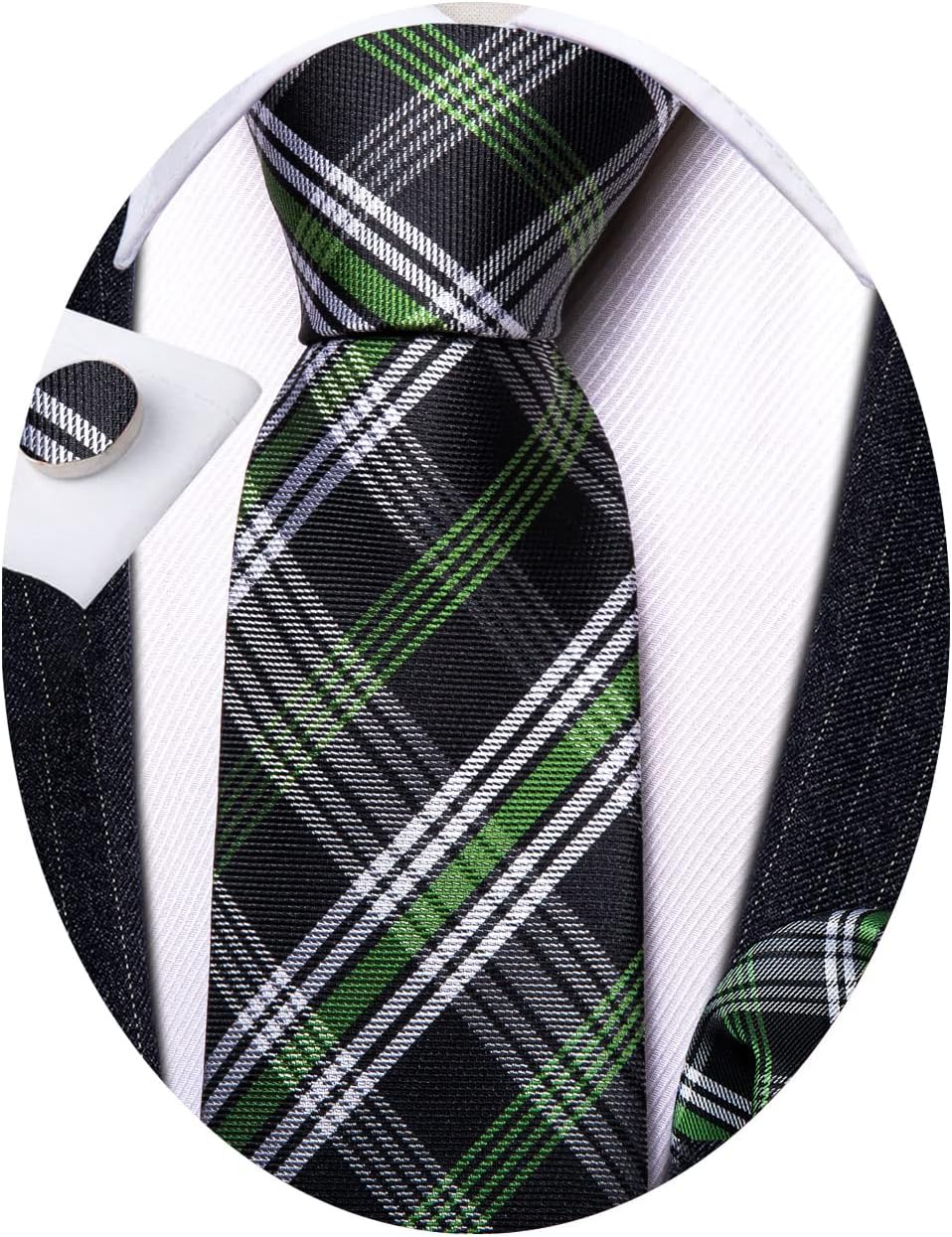 Barry.Wang Designer Classic Ties for Men Set Formal Pocket Square Cufflink Check Plaid