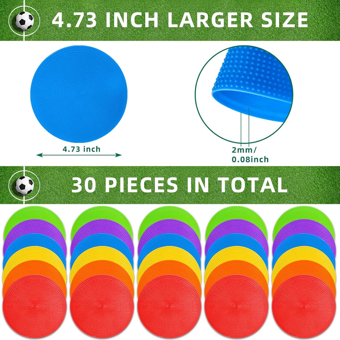 Poly Spot Markers 9 inch Non-Slip Rubber Agility Training Markers Floor Dots Flat Field Cones for Football, Soccer, Basketball, School Exercise Drills, Dance Practice