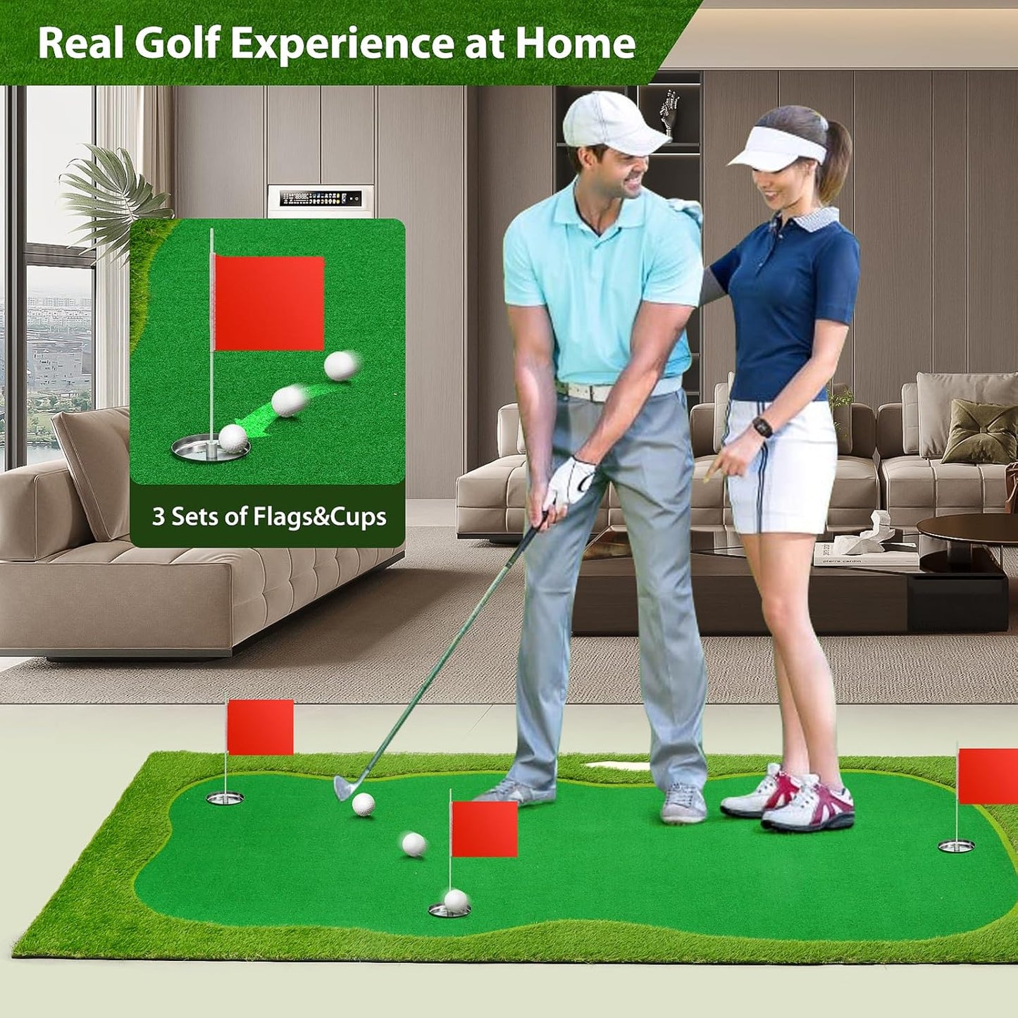 Nice C Putting Green Indoor, Putting Green, Golf Simulators for Home, Golf Putting Mat, Putting Mat Putting Green Outdoor, Challenge Putting Cup, 3 Holes, Flags, and Slope